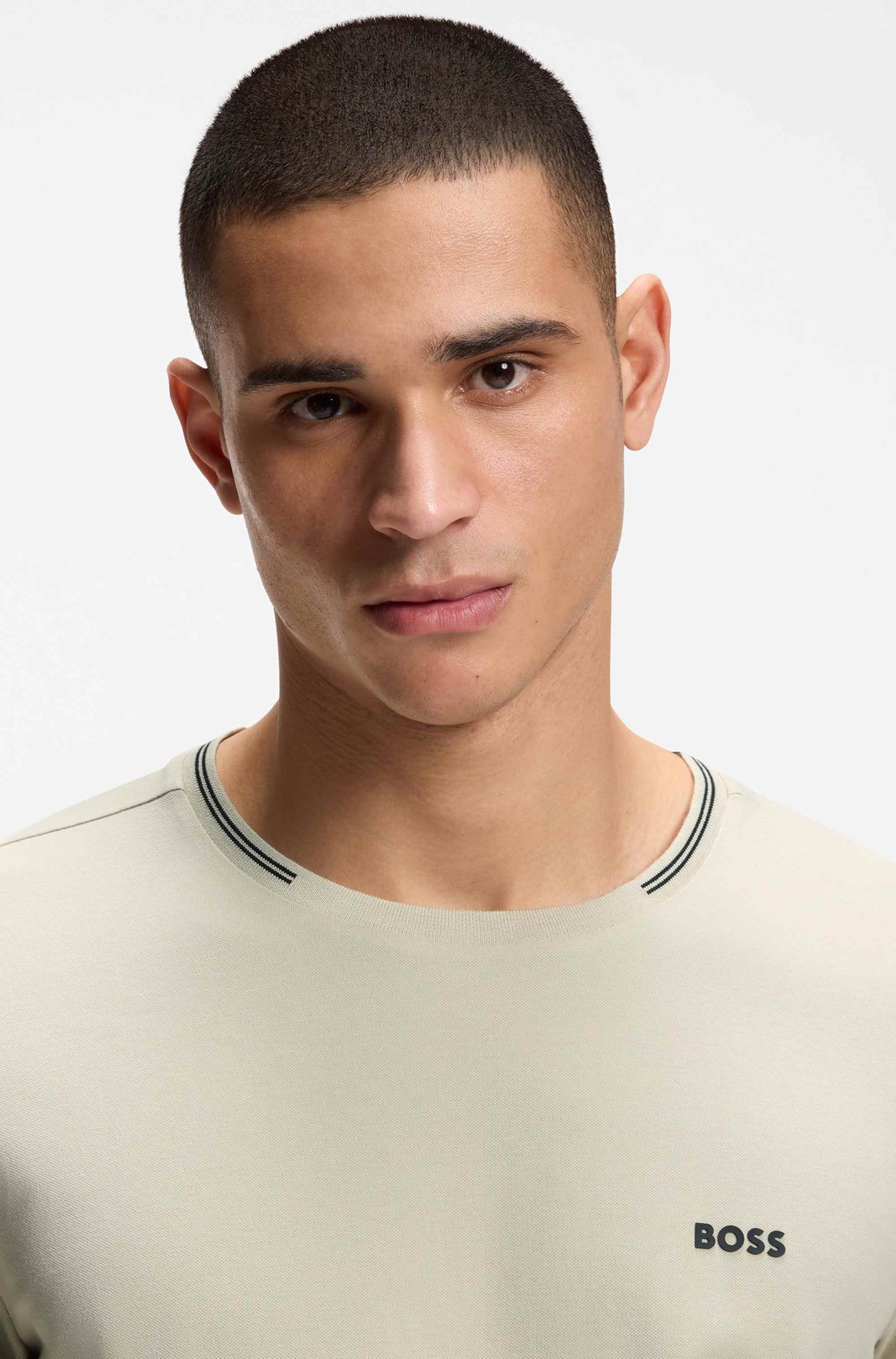 Stretch-cotton T-shirt with stripes and logo