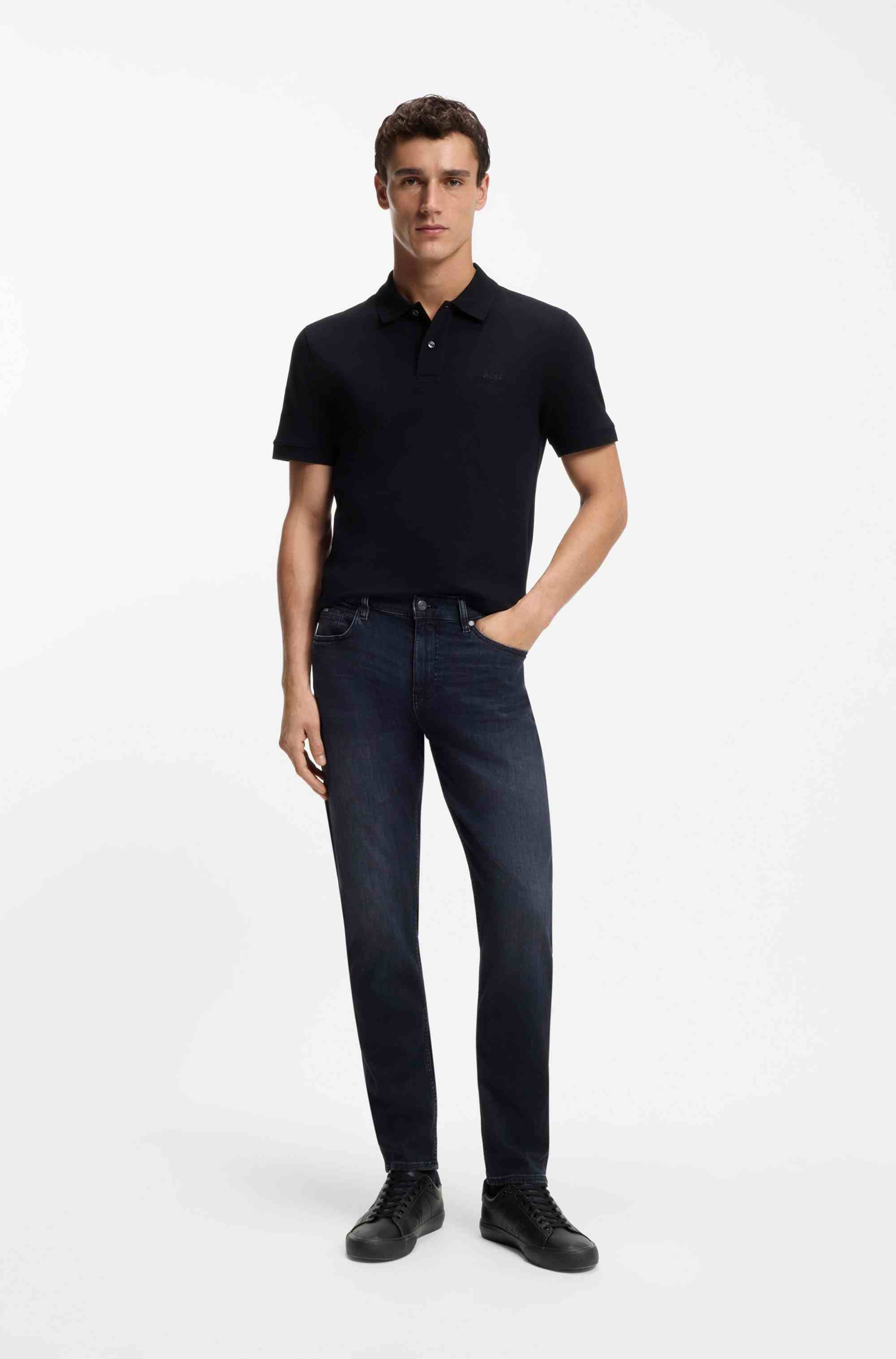 Faux-leather trainers with plain and grained textures