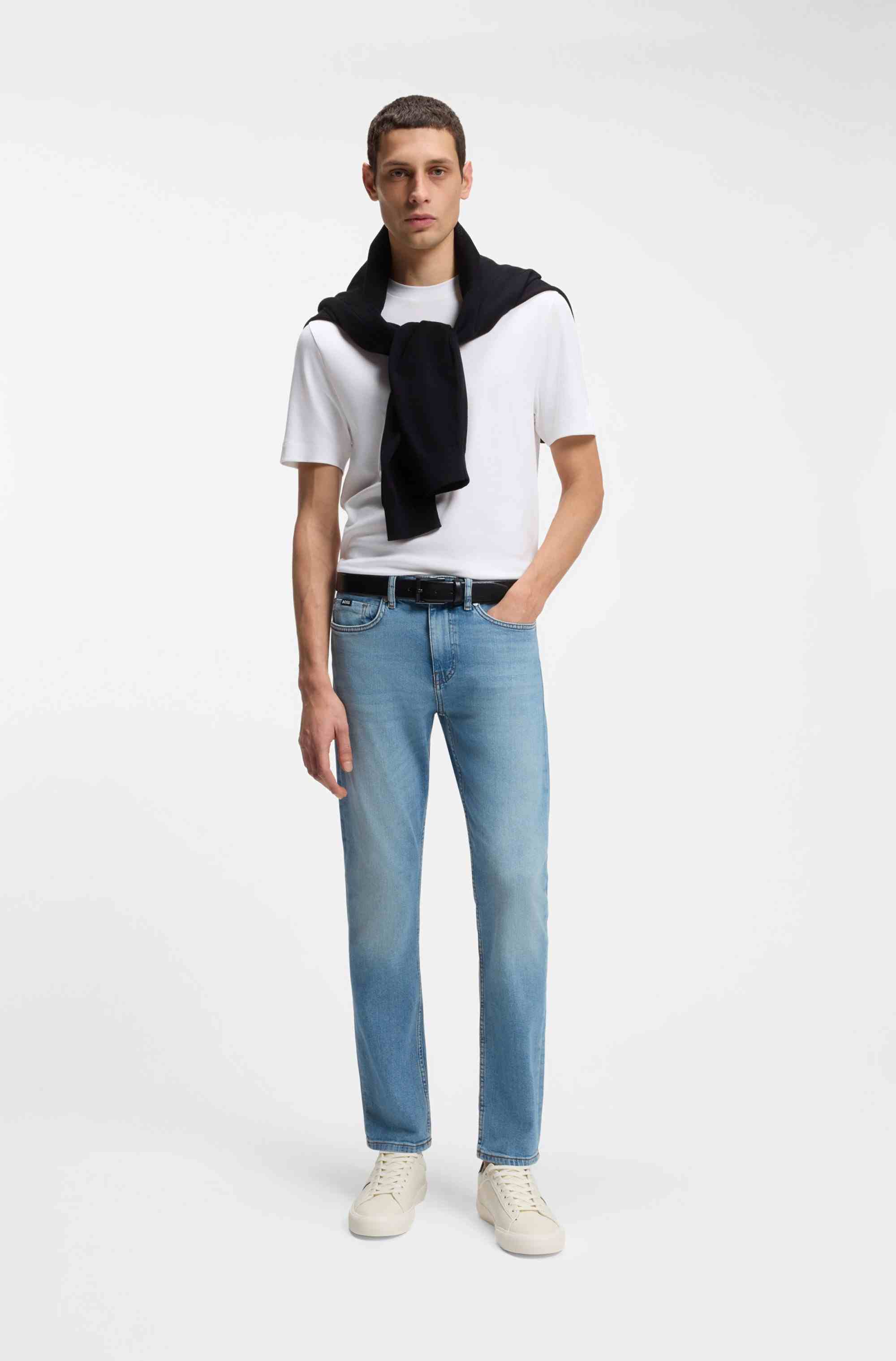 Faux-leather trainers with plain and grained textures