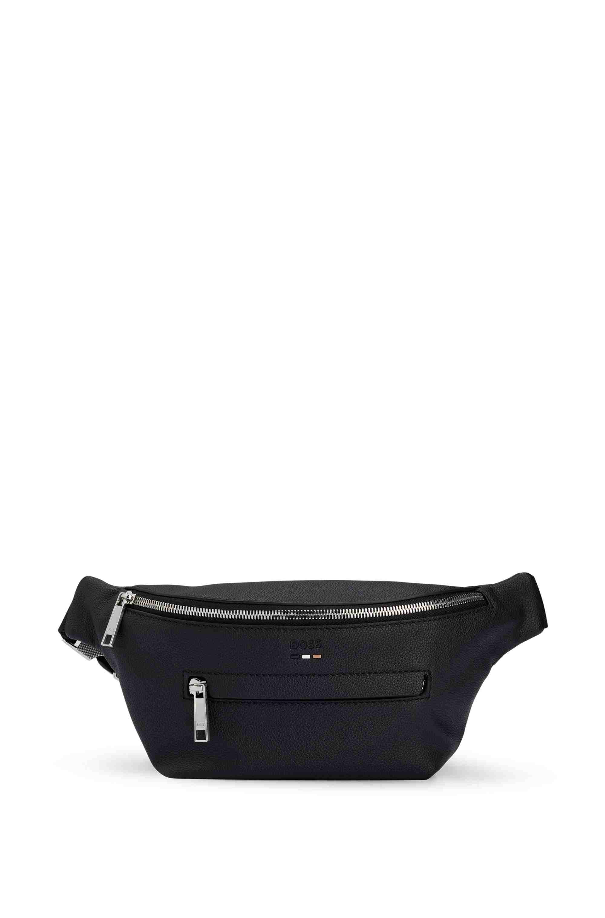 Grained faux-leather belt bag with embossed logo