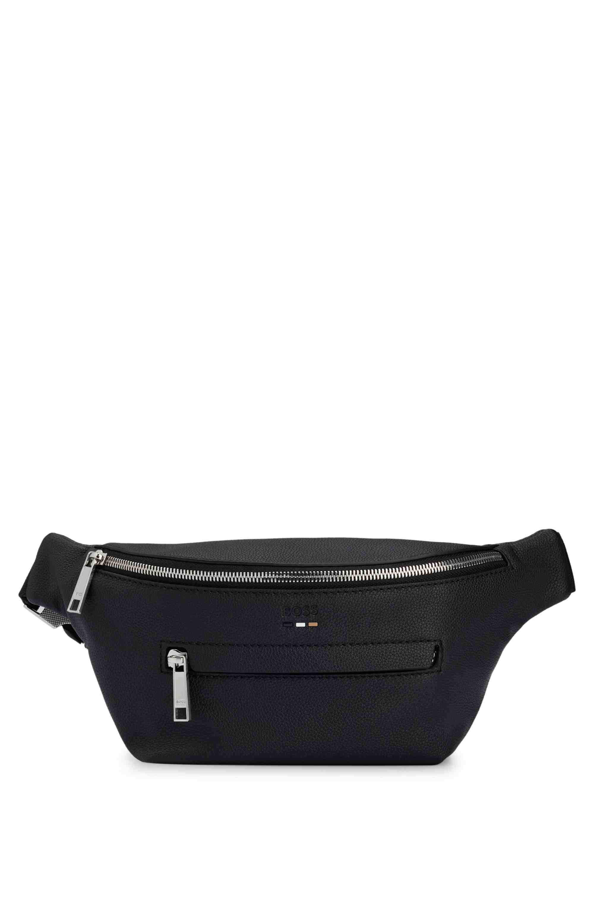 Grained faux-leather belt bag with embossed logo