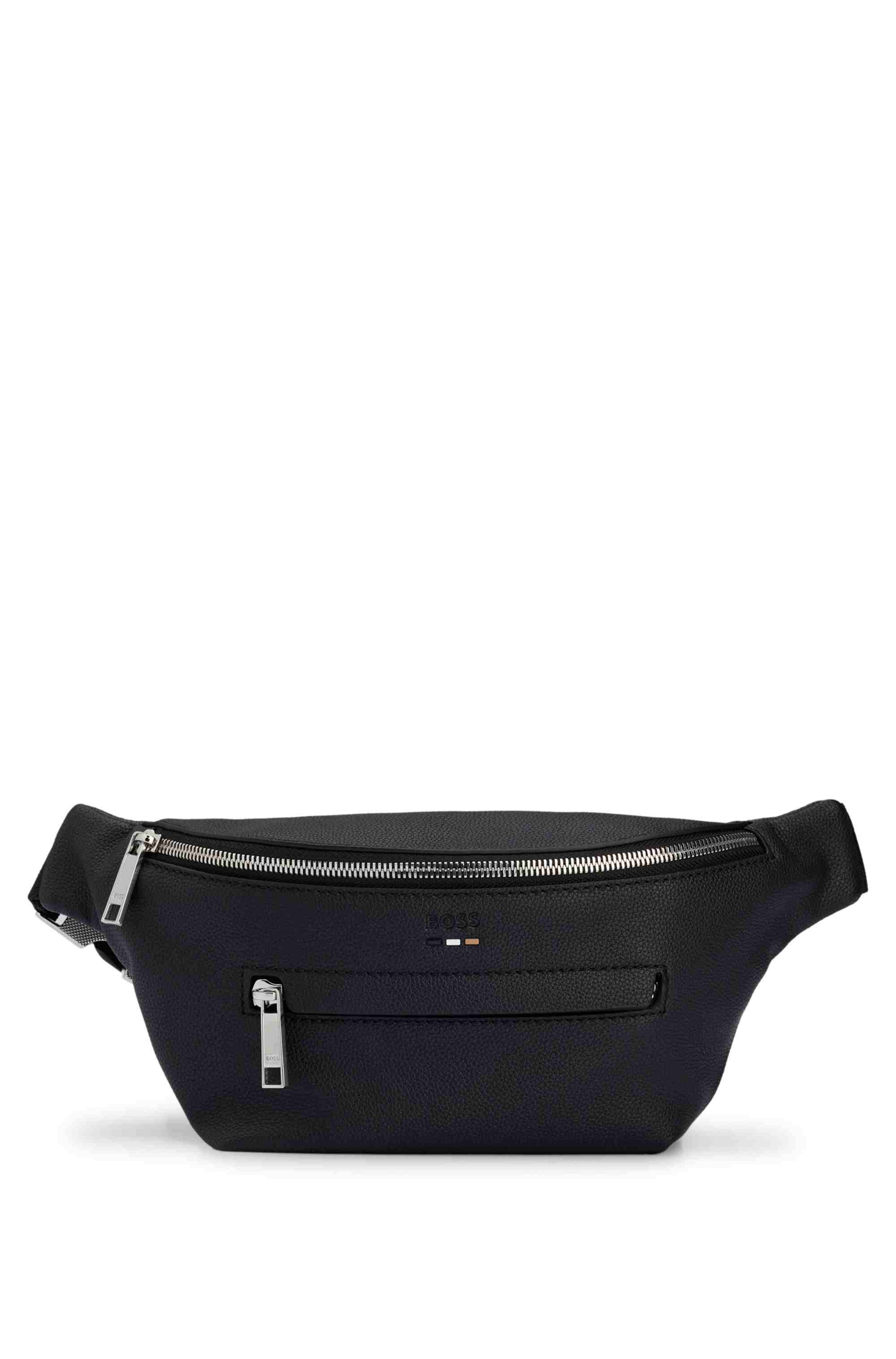 Grained faux-leather belt bag with embossed logo