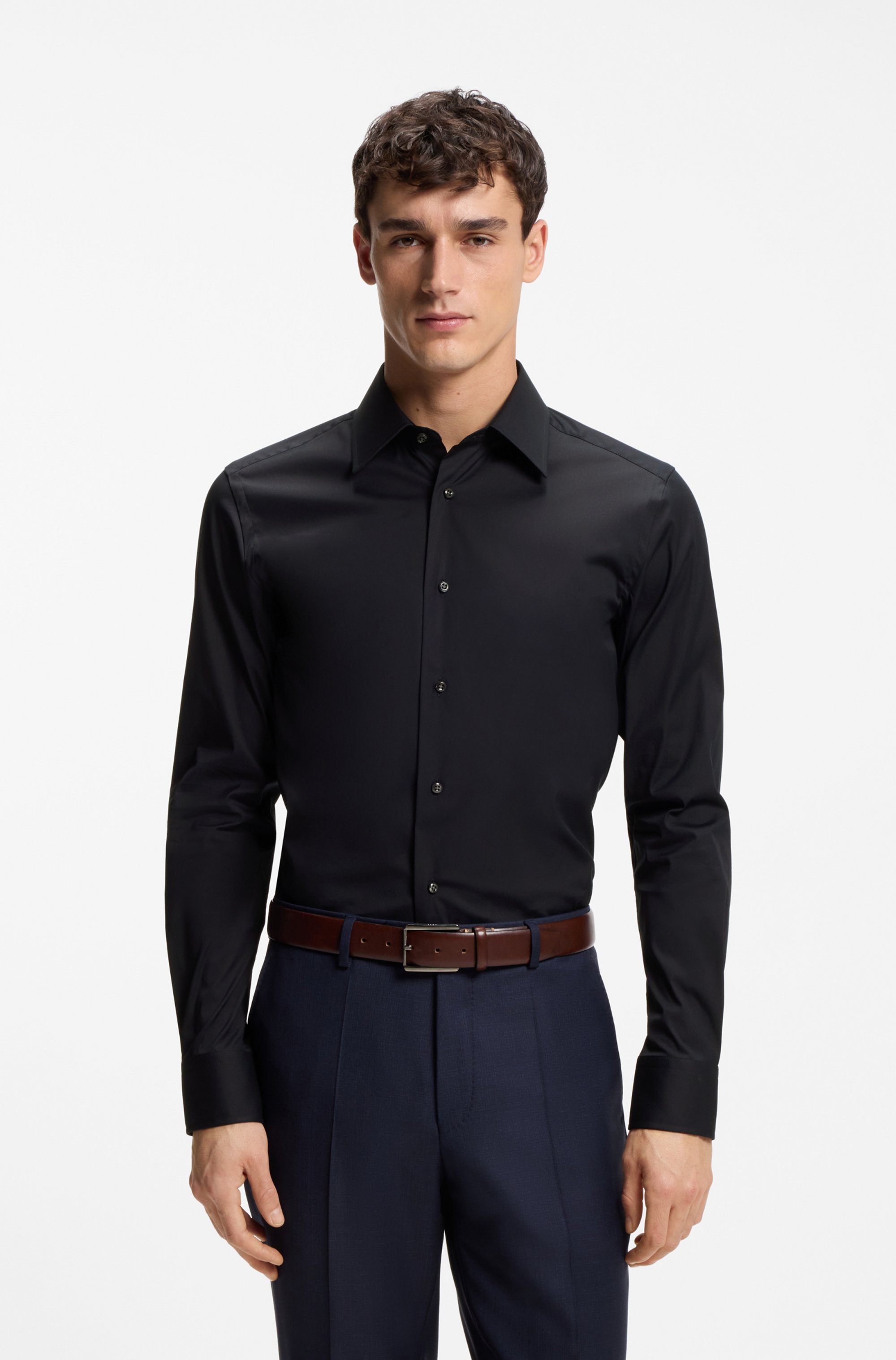 Slim-fit shirt in cotton-blend stretch poplin