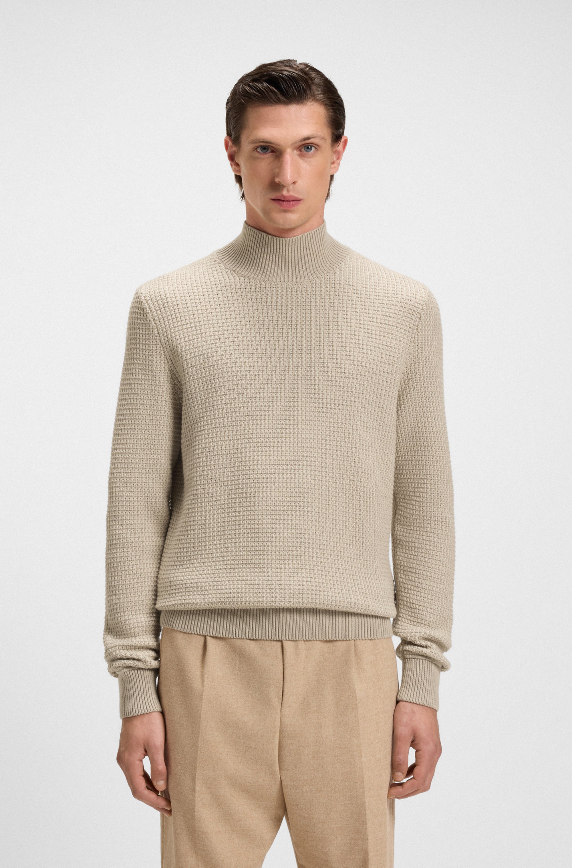 Mock-neck sweater in cotton and virgin wool
