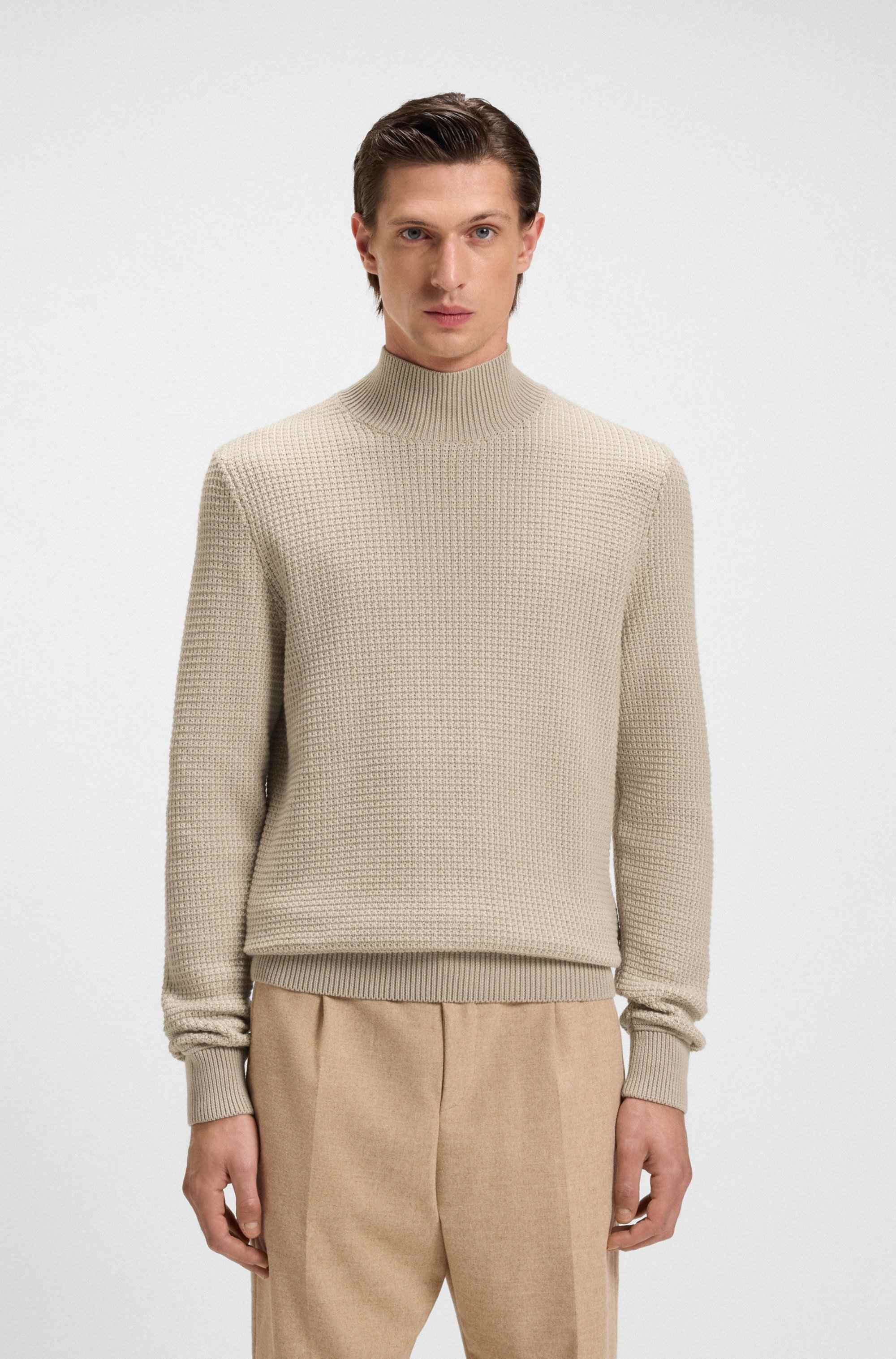 Mock-neck sweater in cotton and virgin wool
