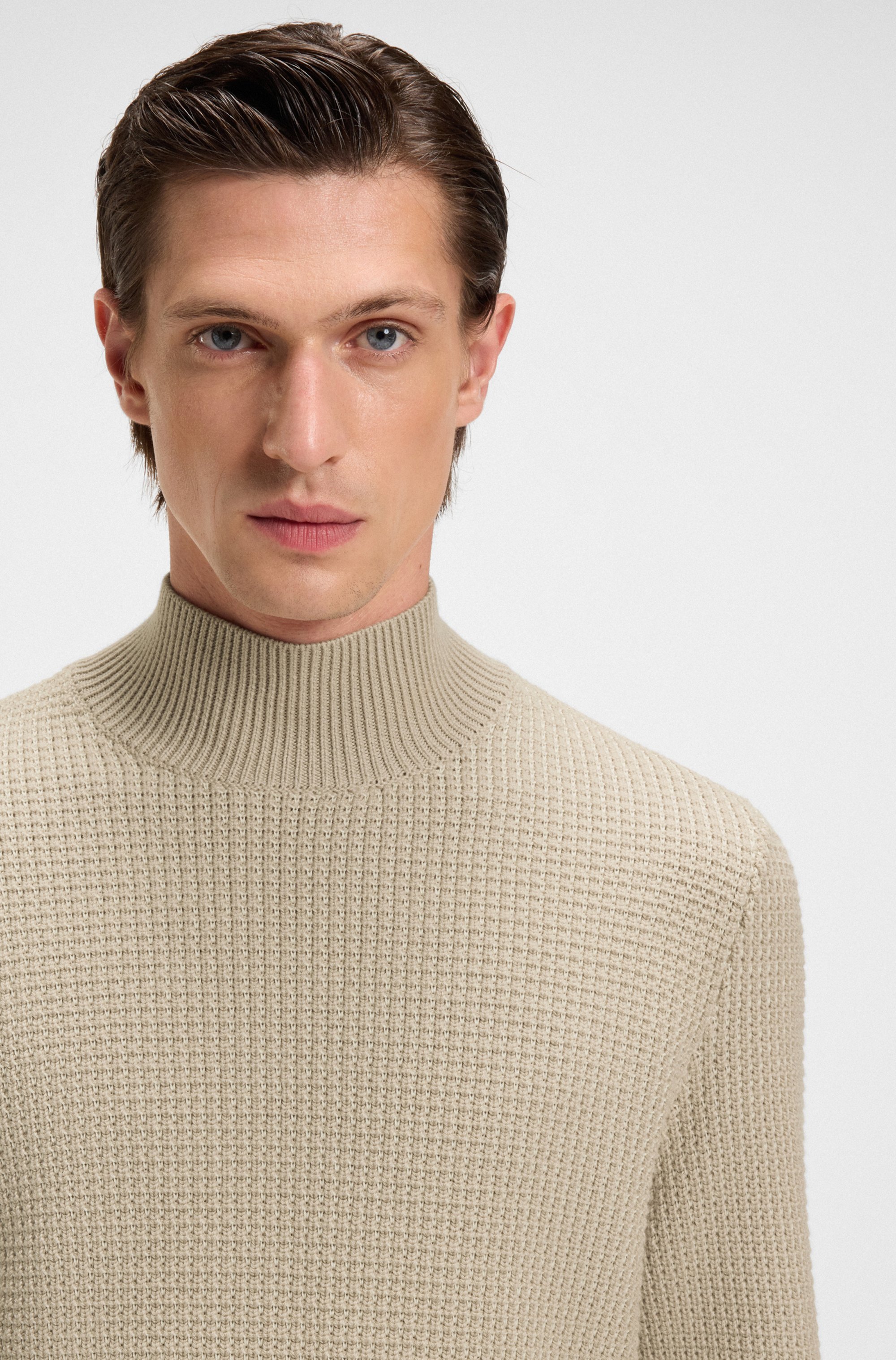 Mock-neck sweater in cotton and virgin wool