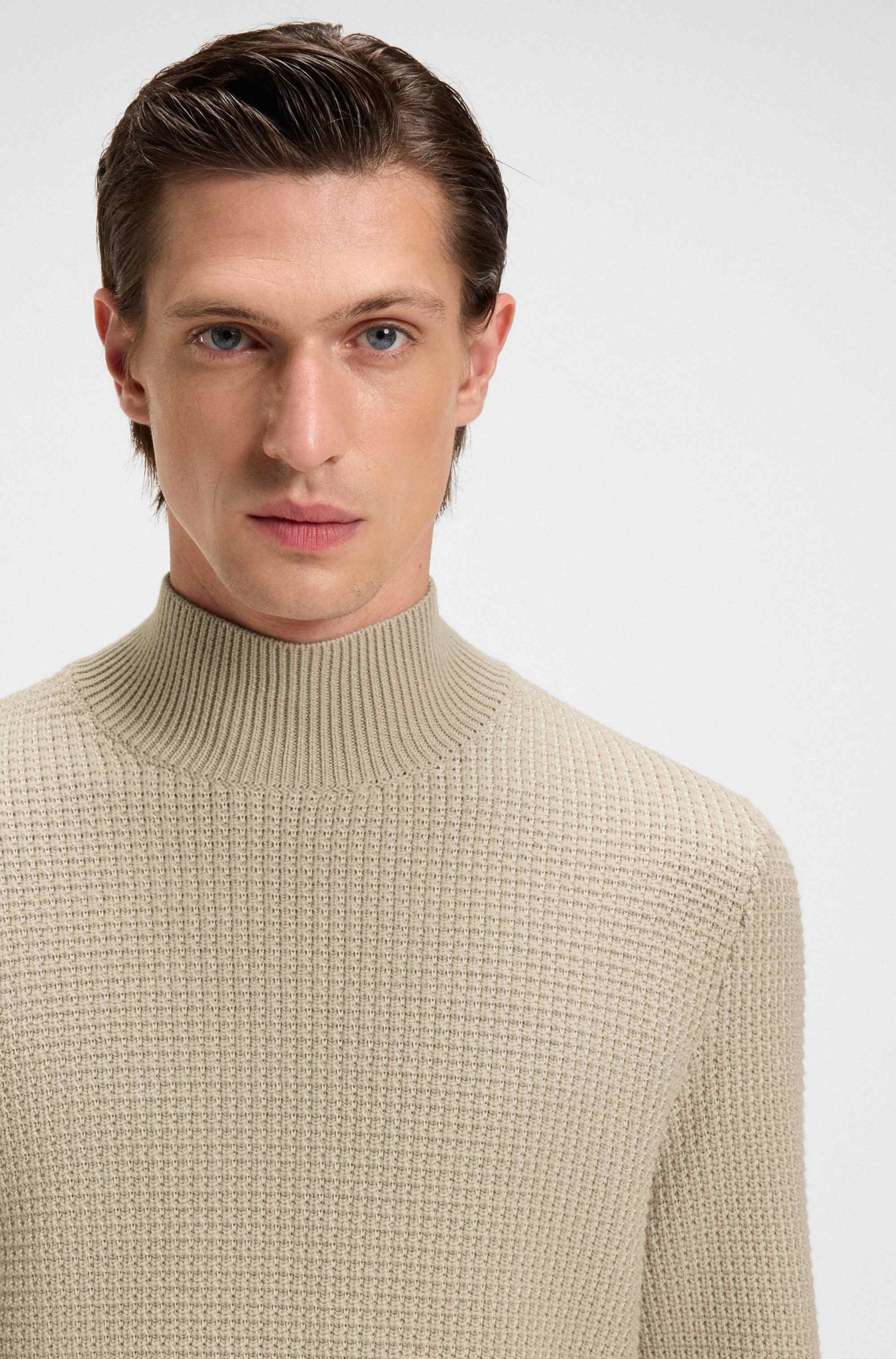 Mock-neck sweater in cotton and virgin wool