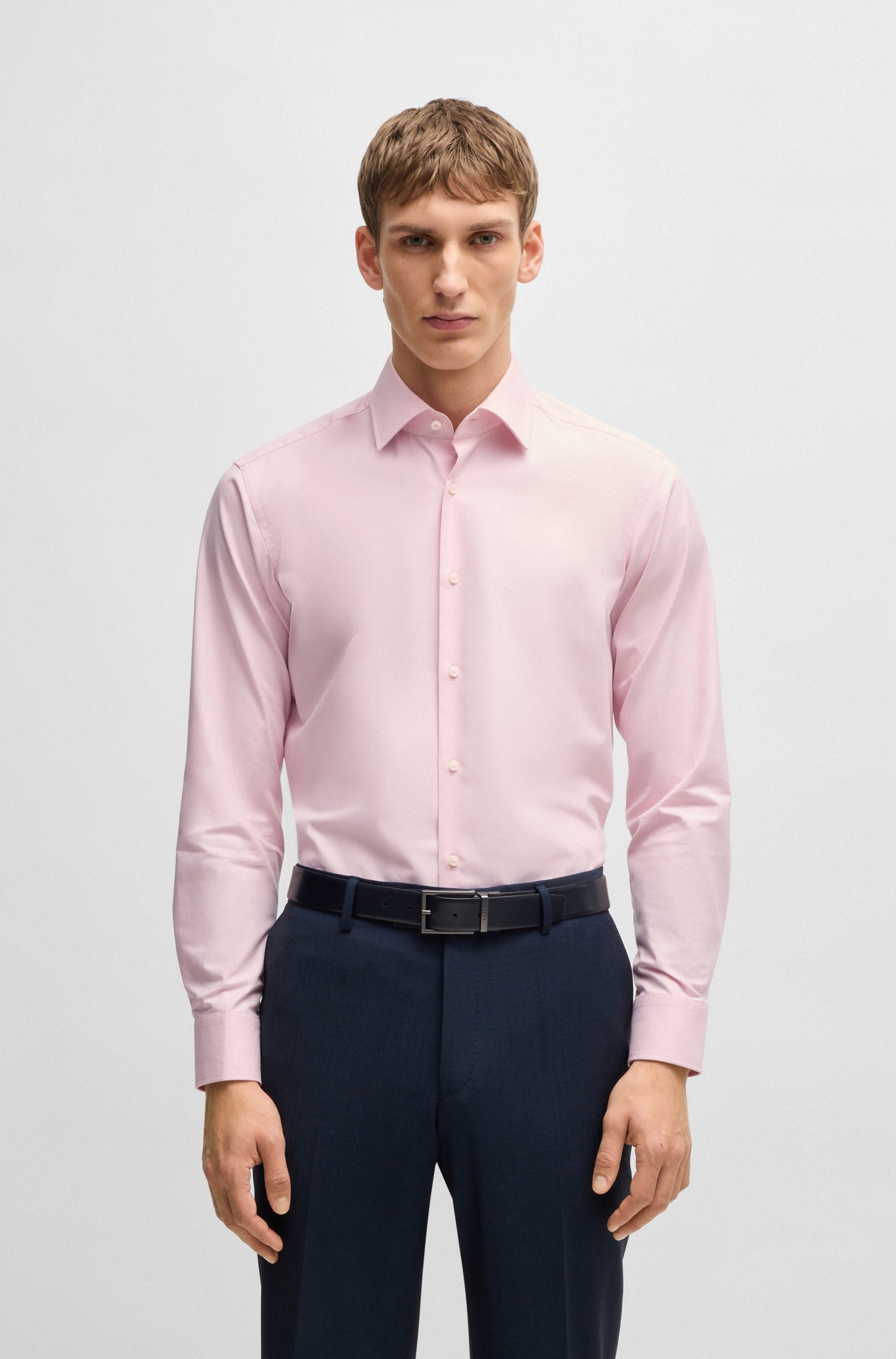 Regular-fit shirt in easy-iron stretch-cotton twill