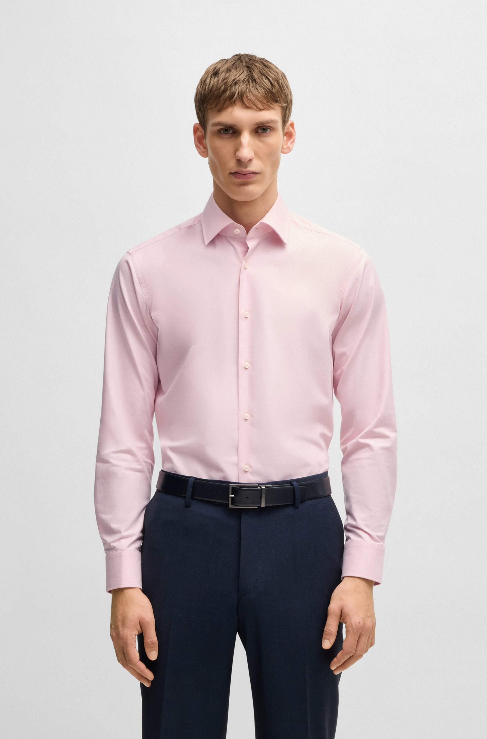 Regular-fit shirt in easy-iron stretch-cotton twill