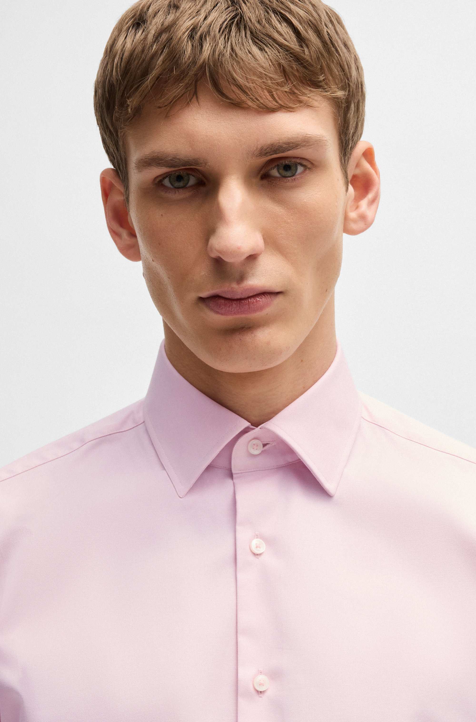 Regular-fit shirt in easy-iron stretch-cotton twill