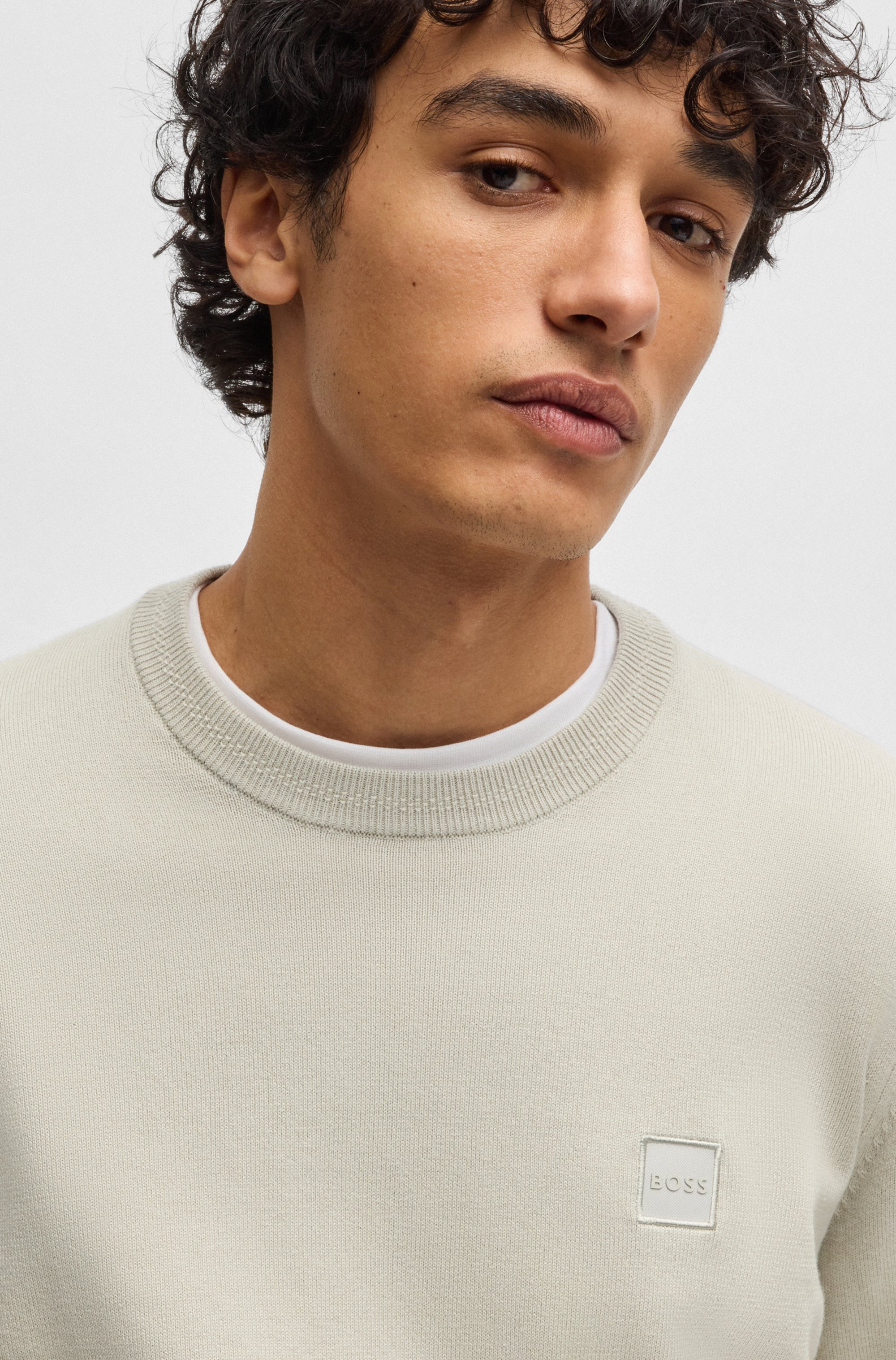Cotton-cashmere regular-fit sweater with logo patch