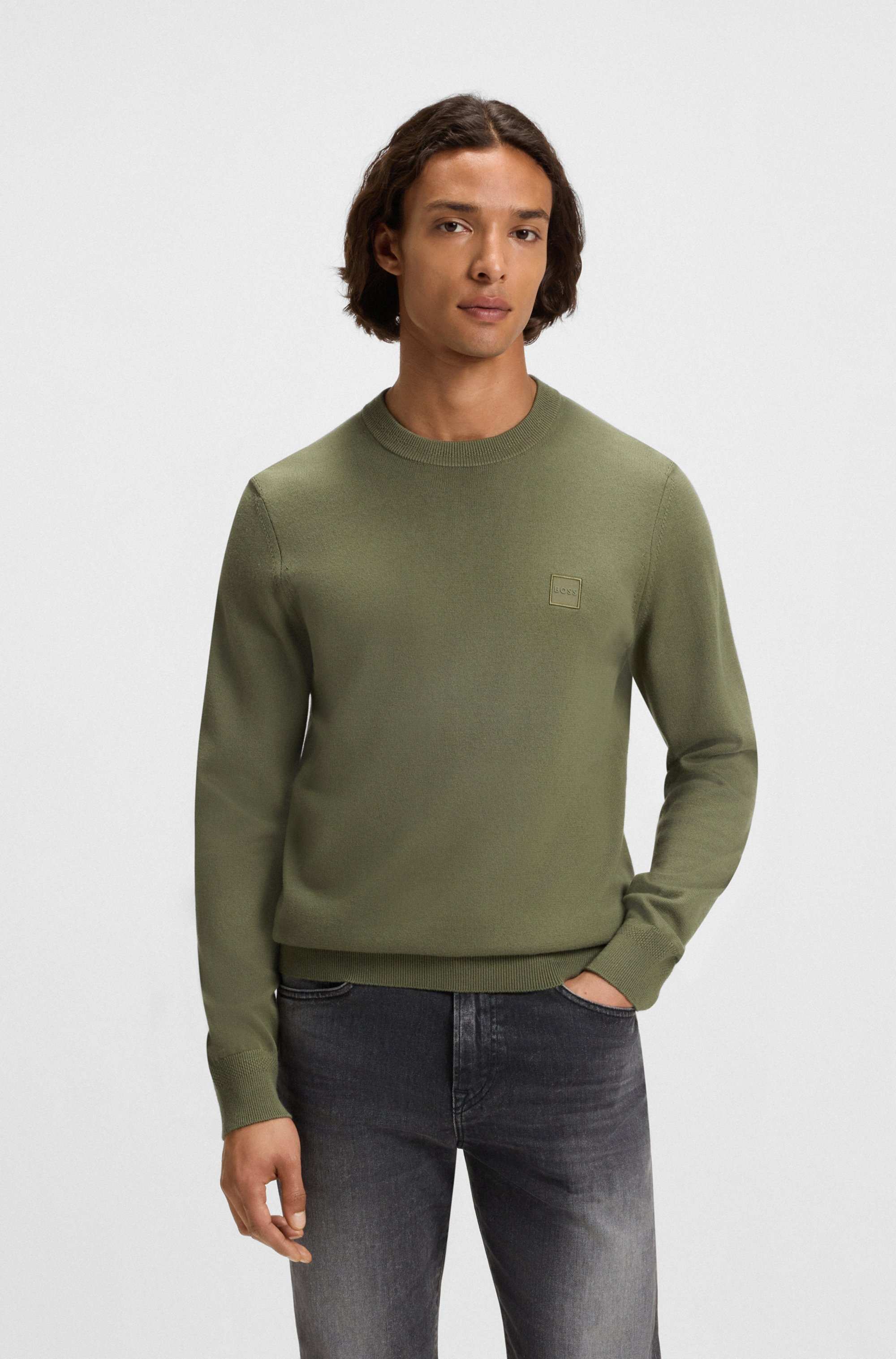 Cotton-cashmere sweater with logo label