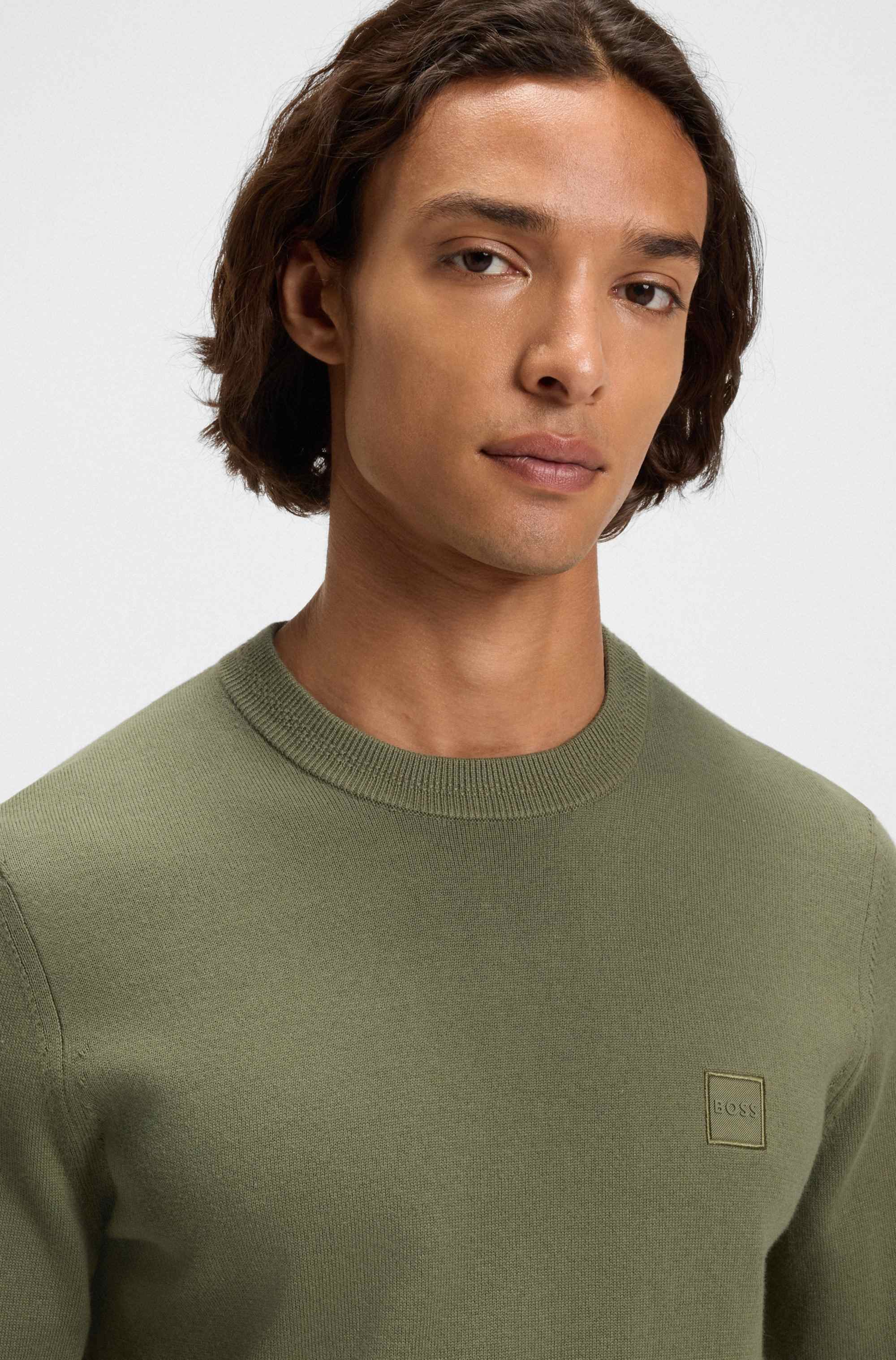 Cotton-cashmere sweater with logo label