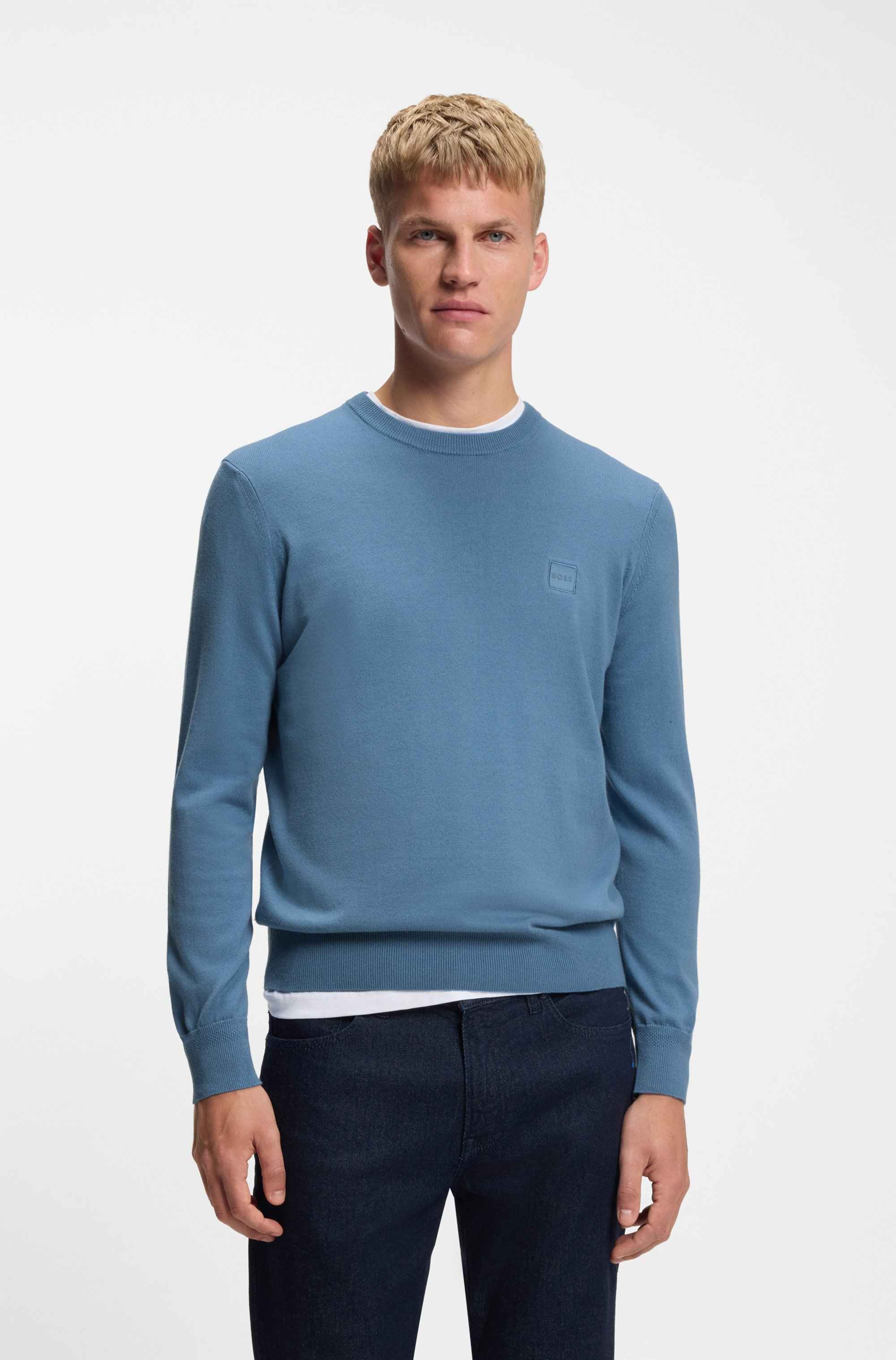 Cotton-cashmere sweater with logo label