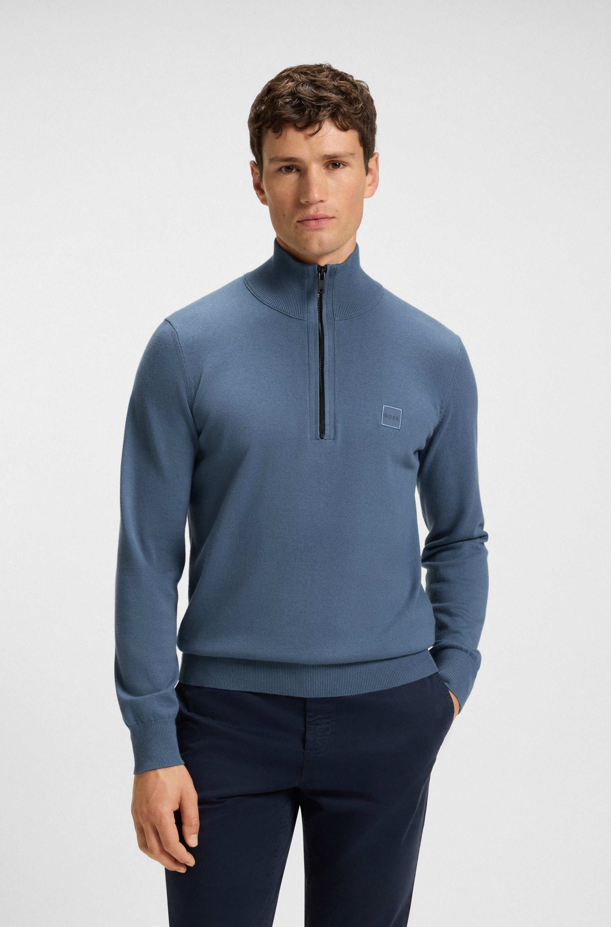 Logo-patch zip-neck sweater in cotton and cashmere