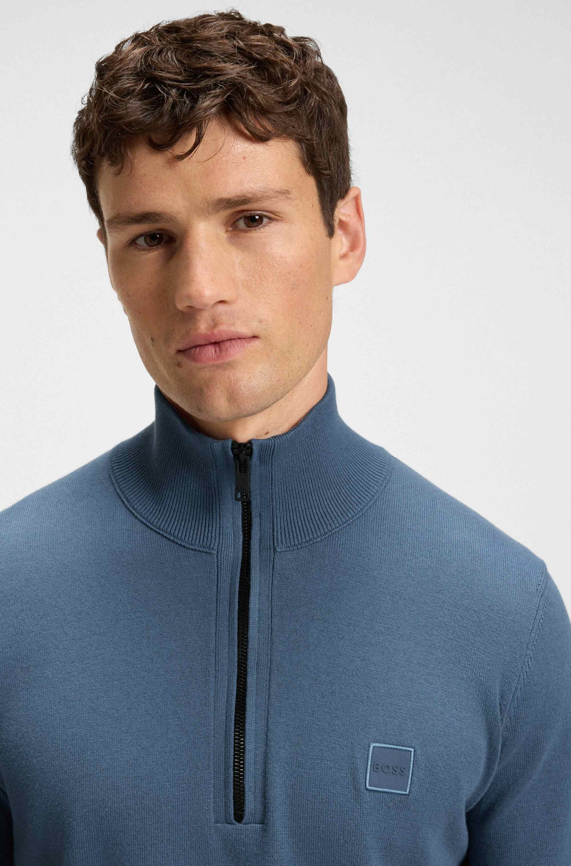 Logo-patch zip-neck sweater in cotton and cashmere