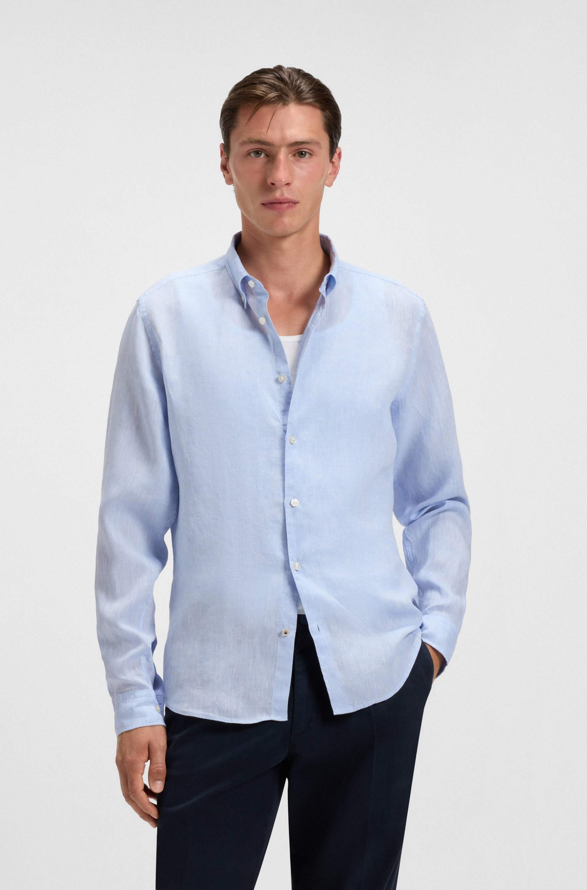 Regular-fit button-down shirt in linen