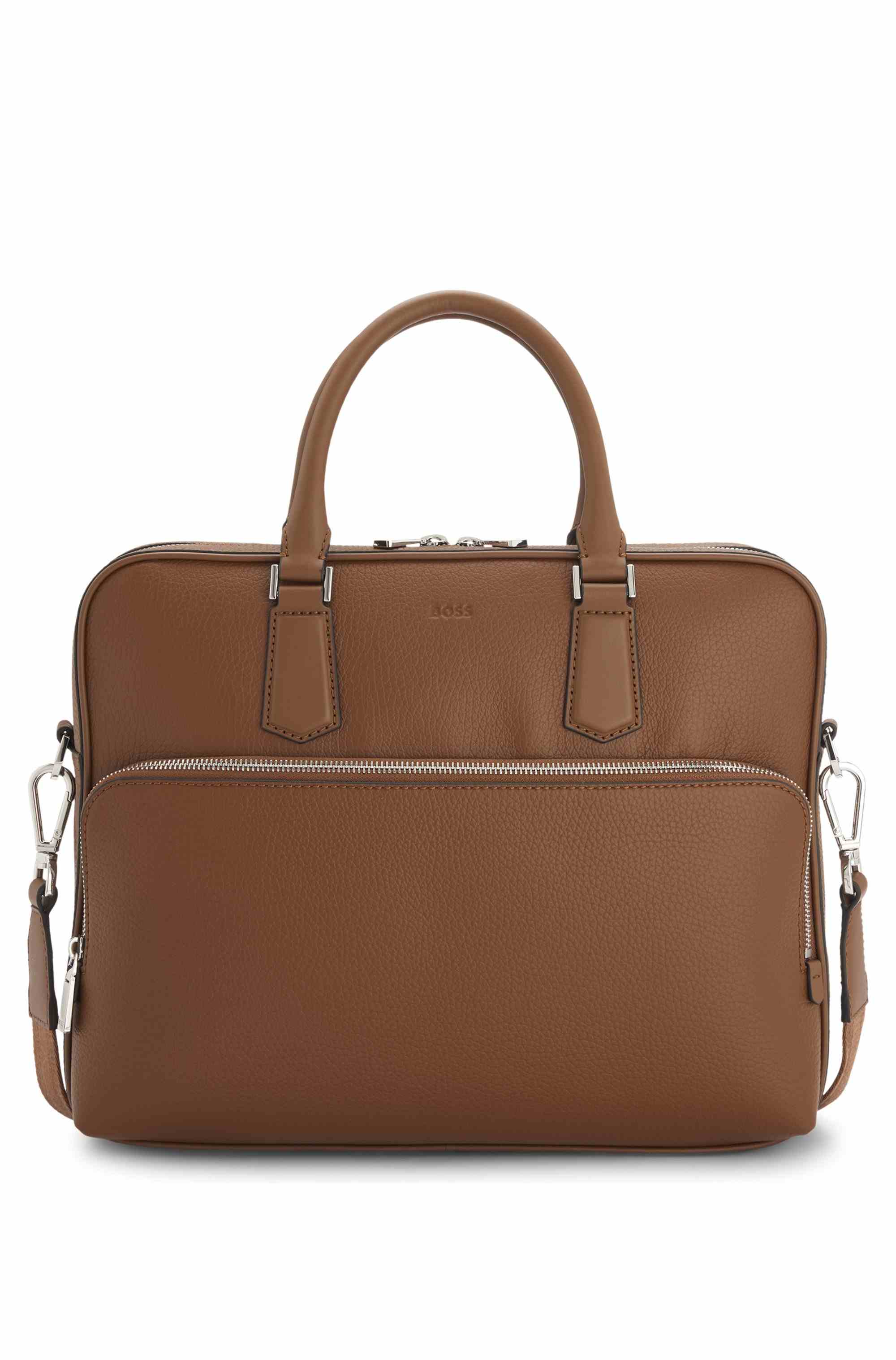 Grained-leather document case with embossed logo