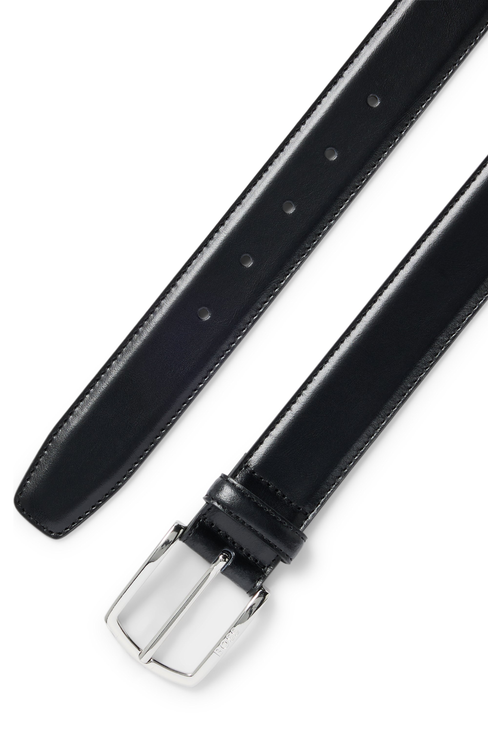 Italian-leather belt with polished logo buckle