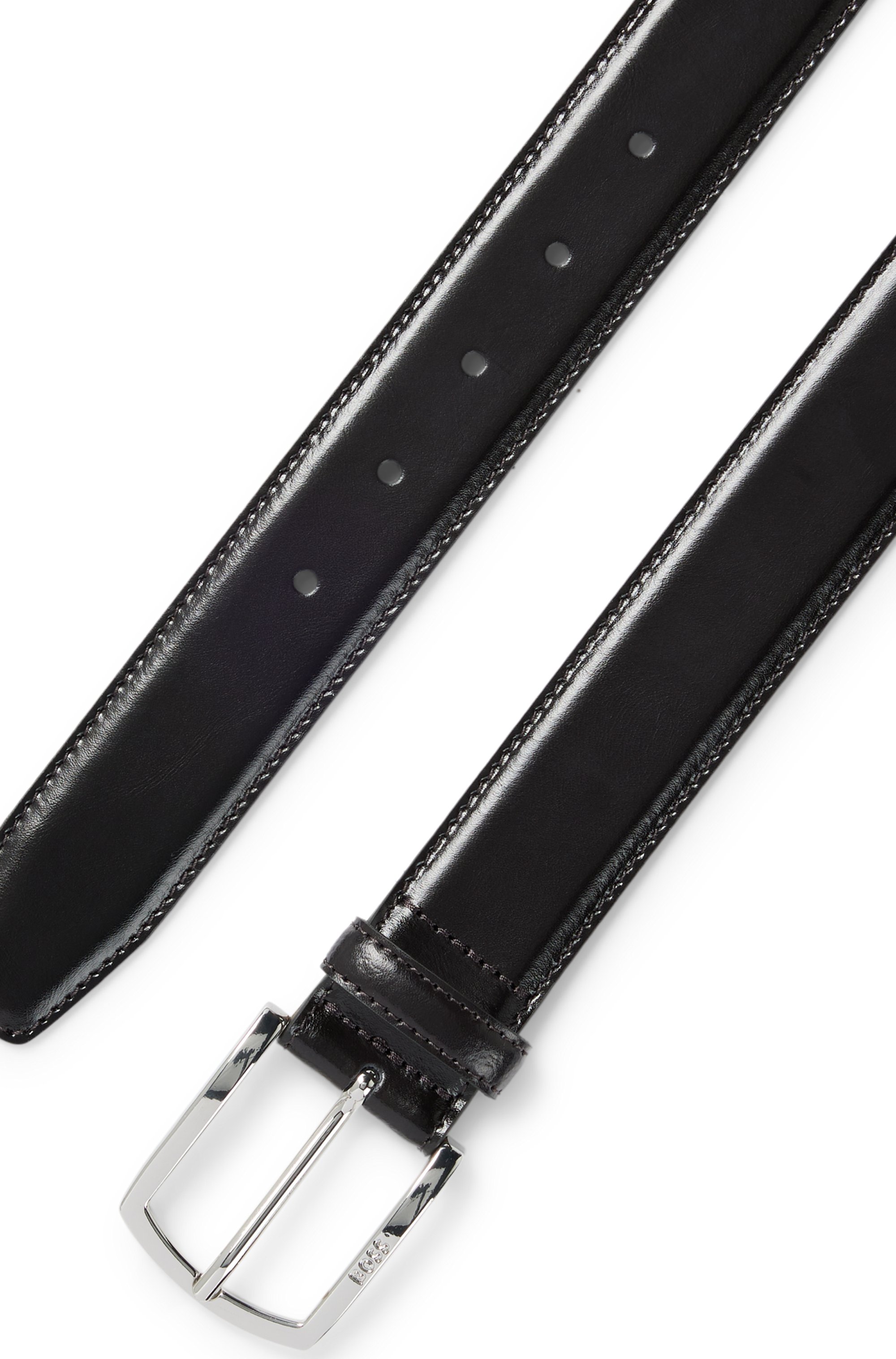 Italian-leather belt with polished logo buckle