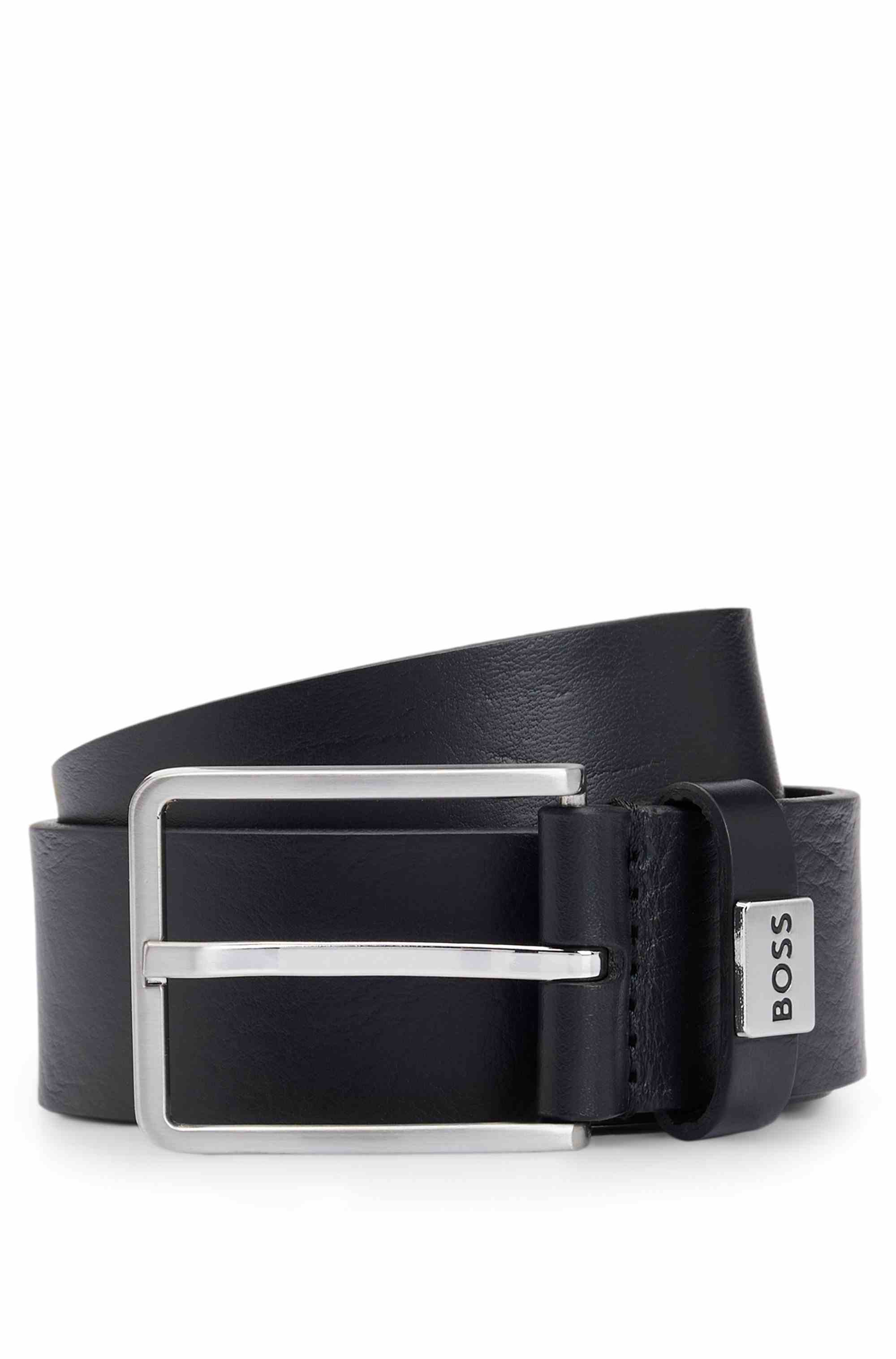 Italian-leather belt with logo keeper