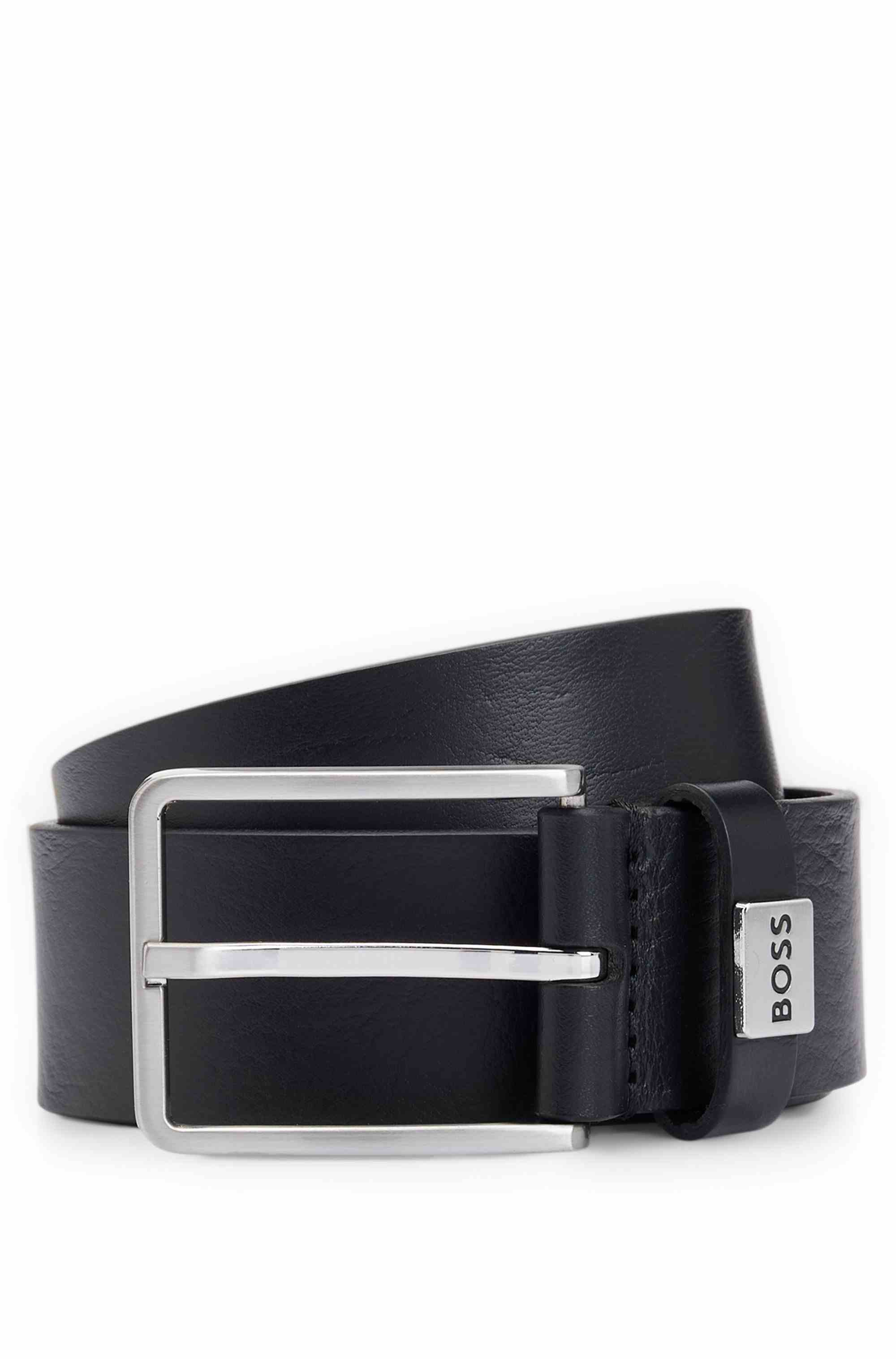 Italian-leather belt with logo keeper