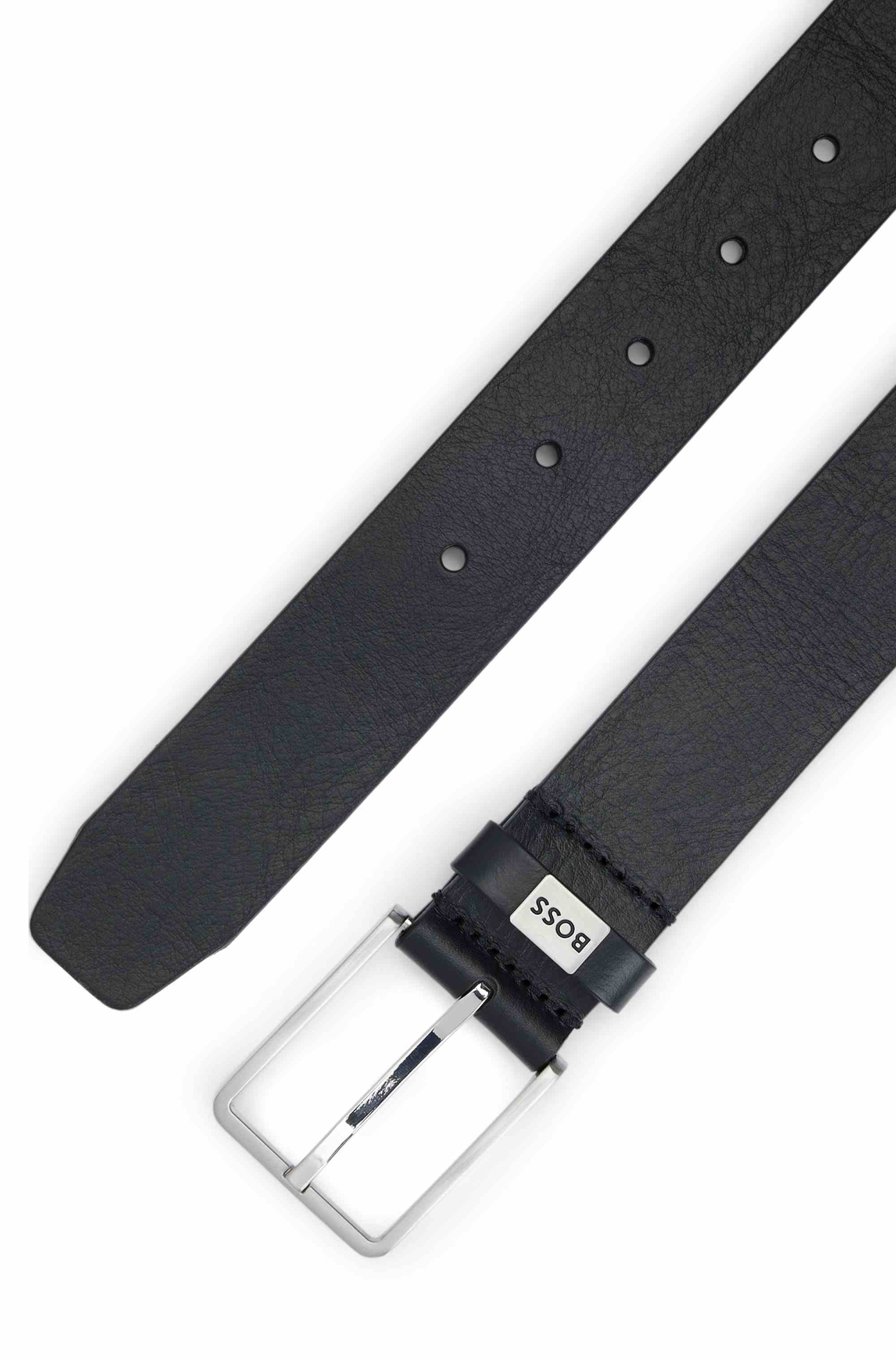 Italian-leather belt with logo keeper