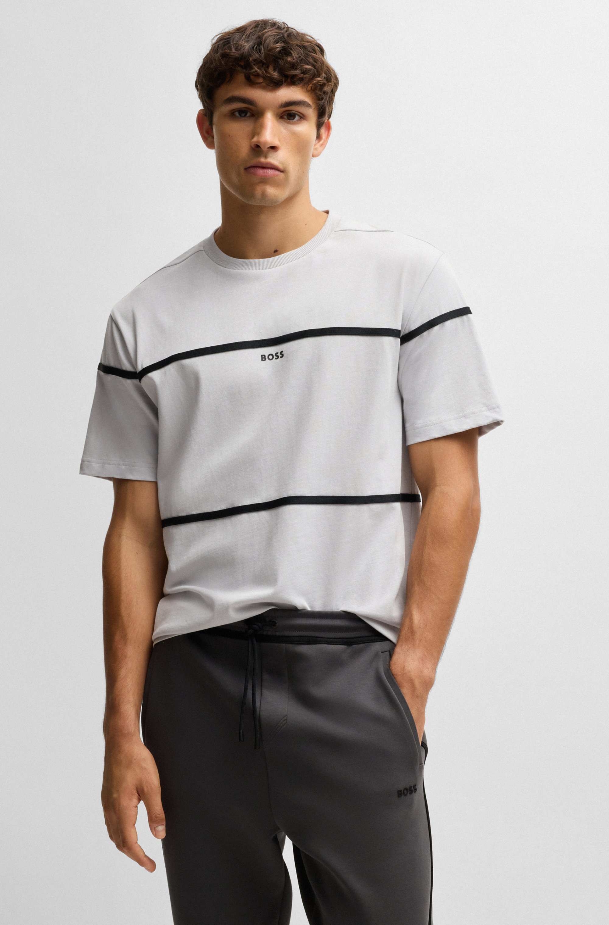 Cotton-blend tracksuit bottoms with tape and logo