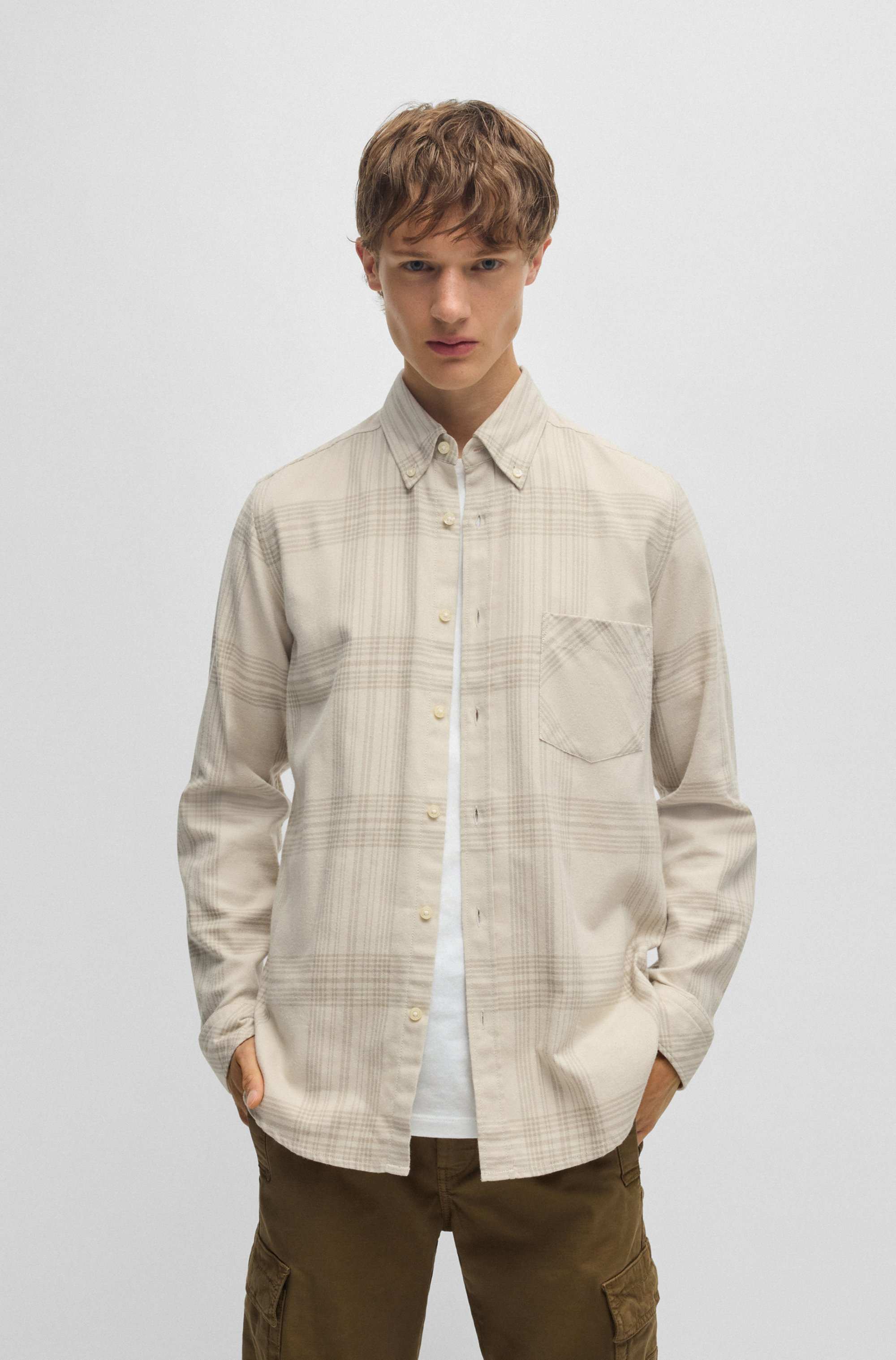 Regular-fit shirt in cotton flannel