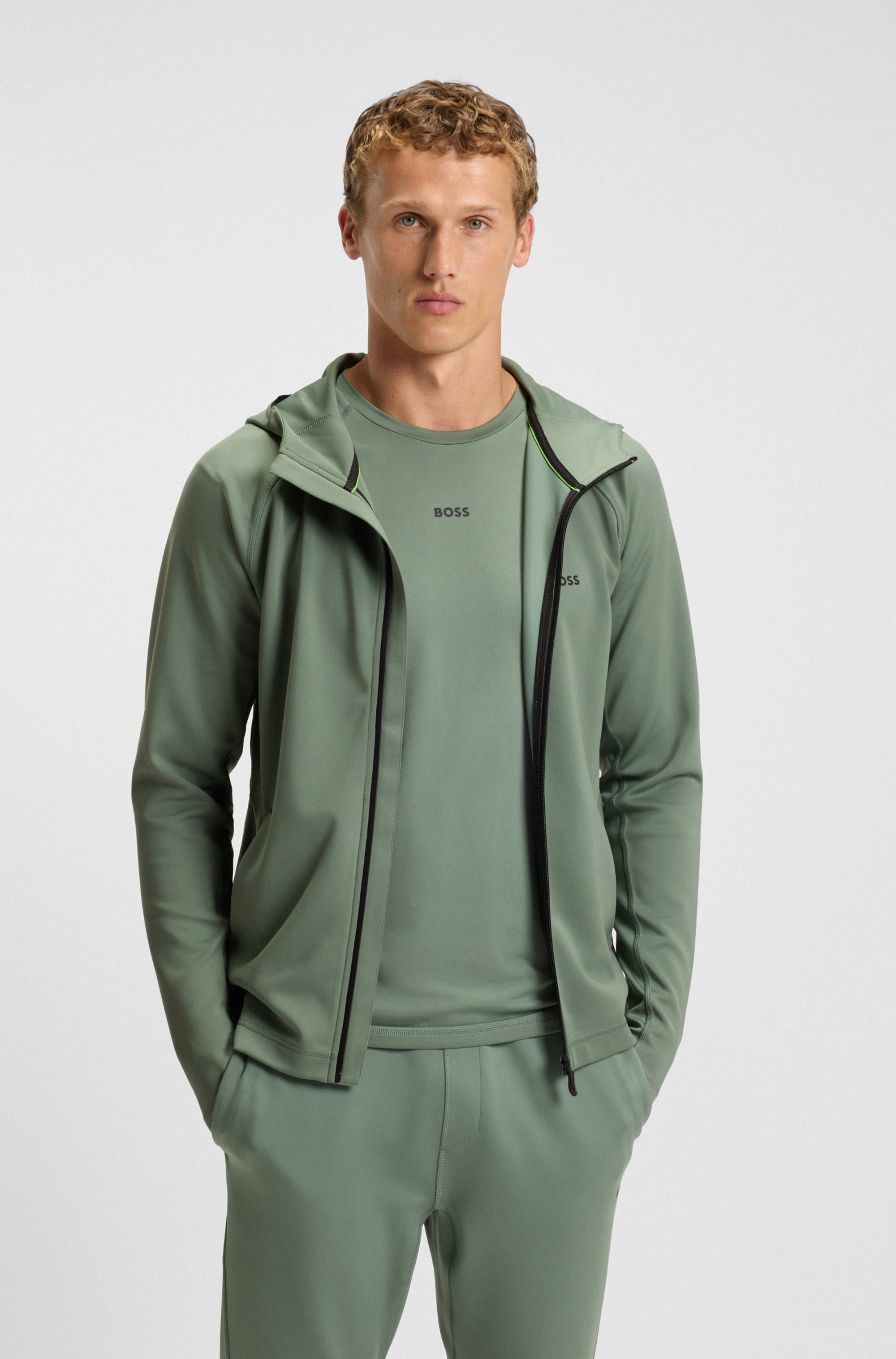 Zip-up hoodie with reflective branding