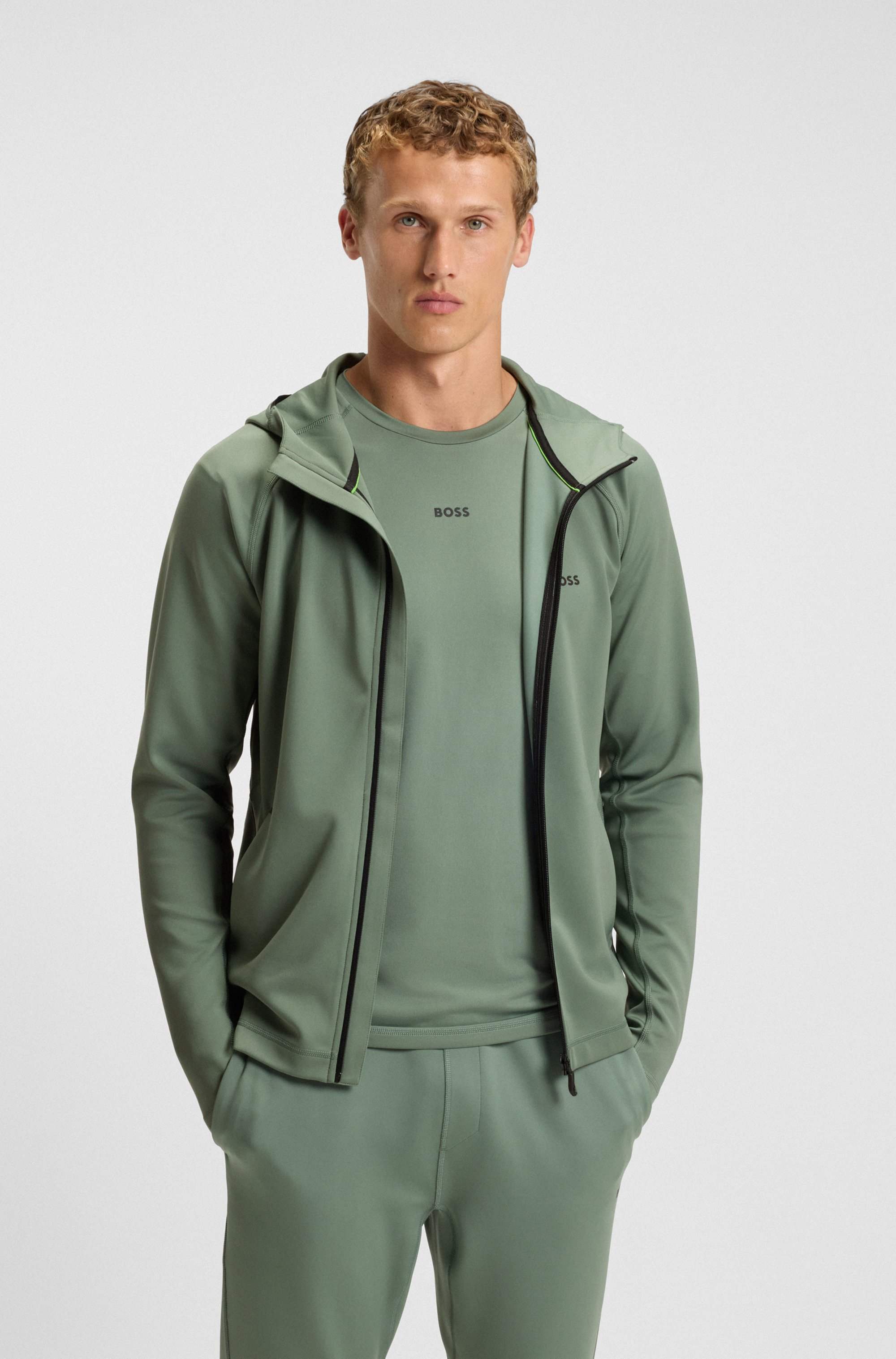 Zip-up hoodie with reflective branding