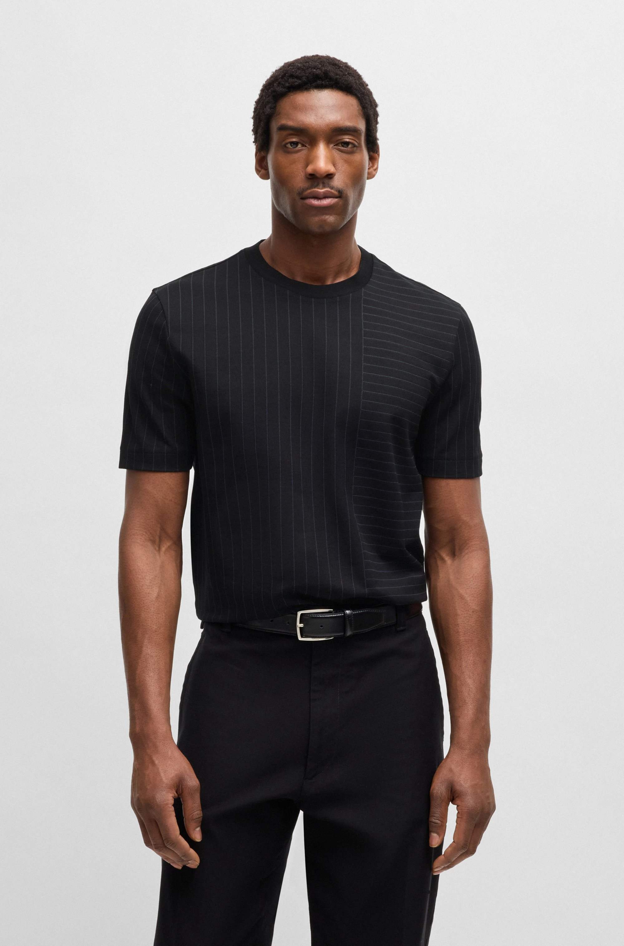 Mercerised-cotton T-shirt with mixed stripes