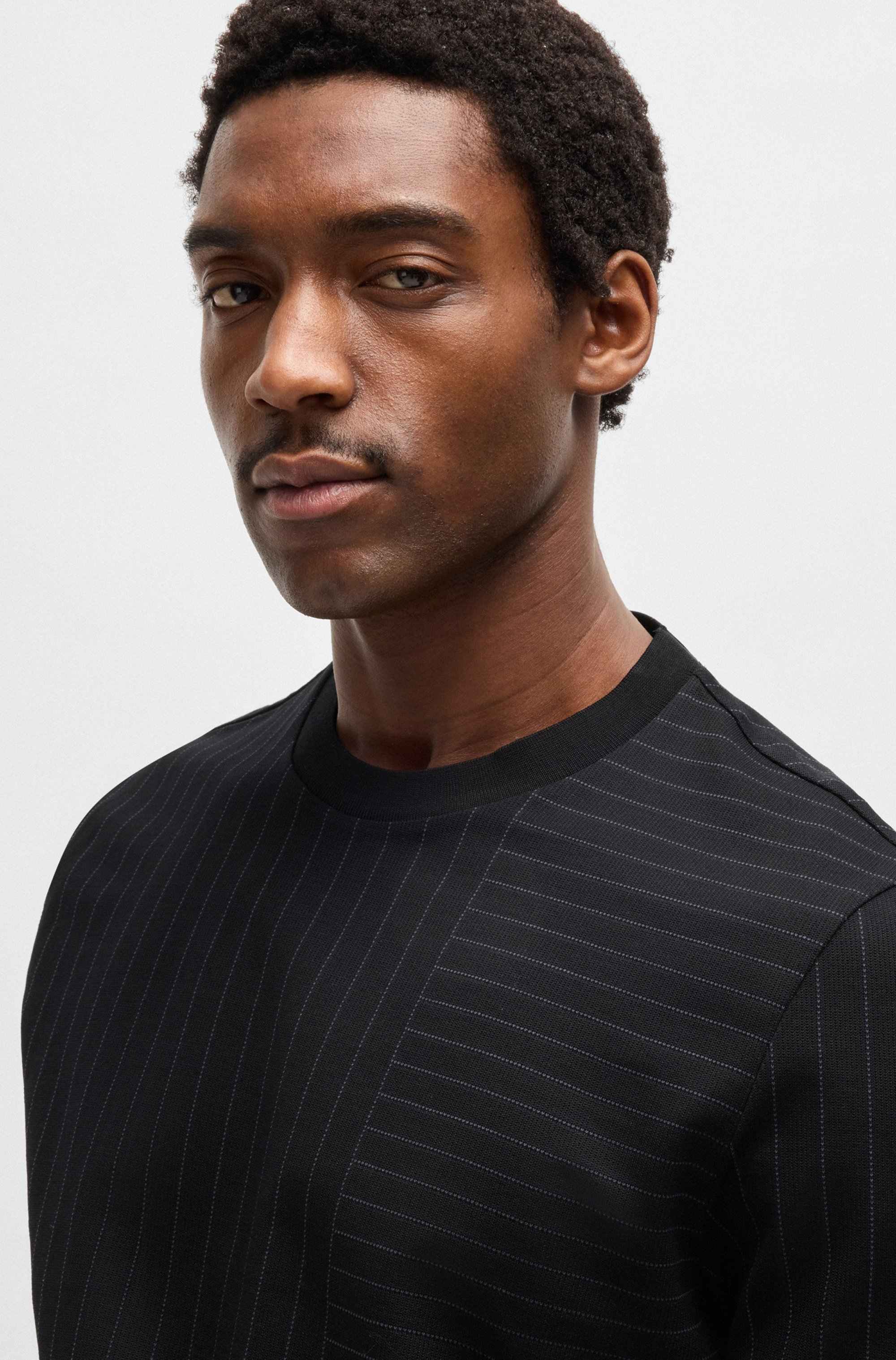 Mercerised-cotton T-shirt with mixed stripes