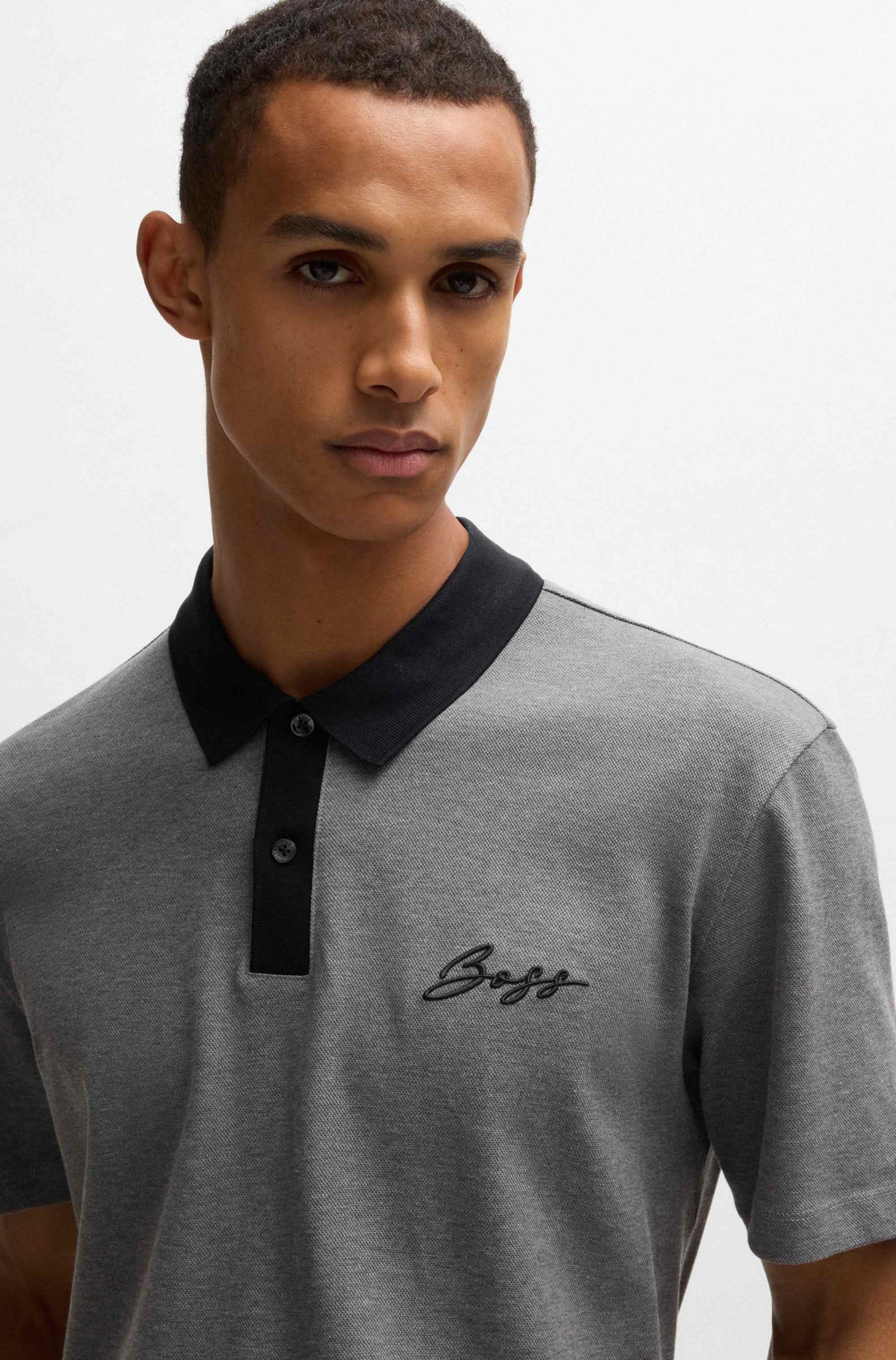 Mercerised-cotton polo shirt with script logo