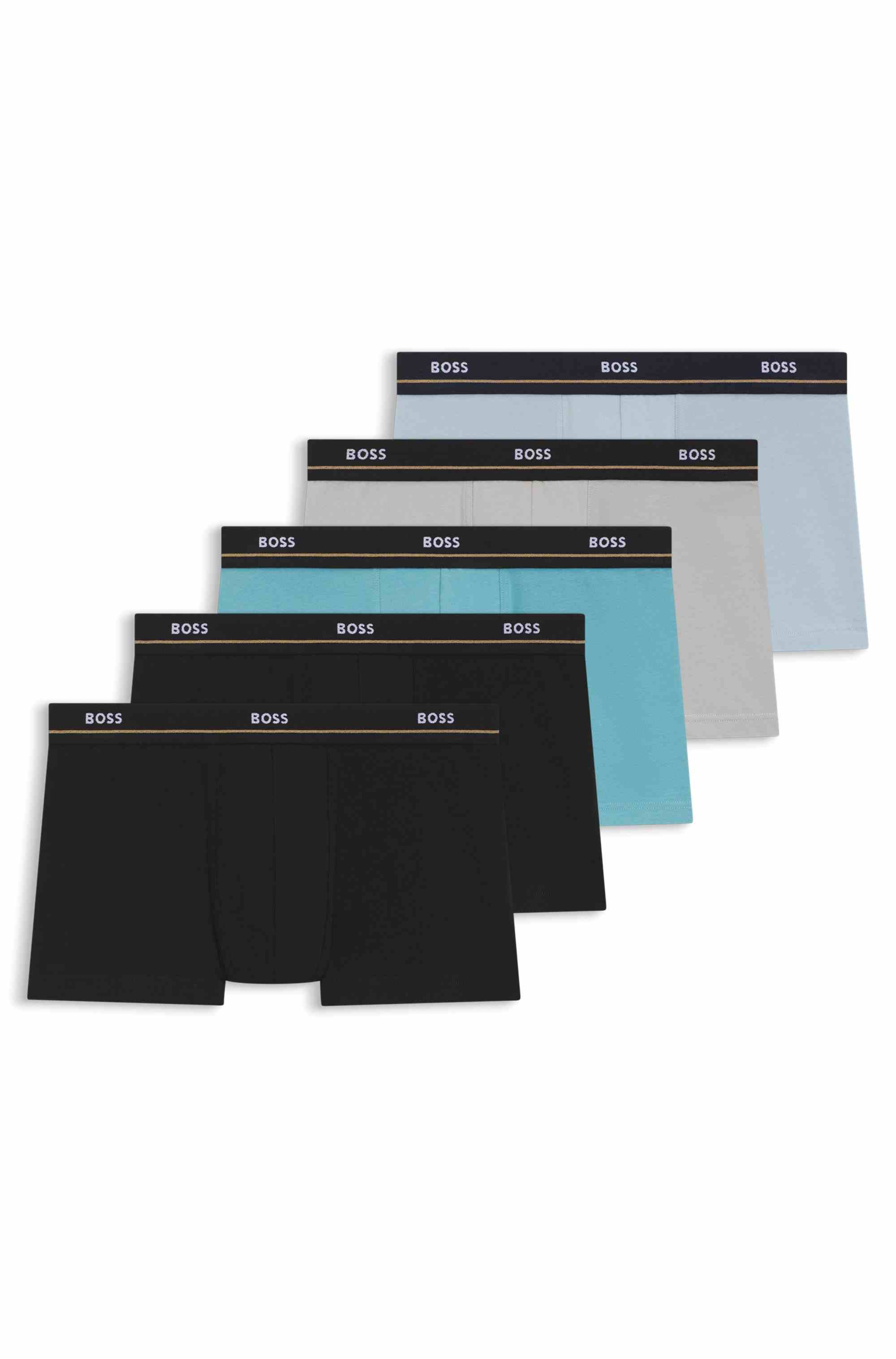 Five-pack cotton-stretch trunks with logo waistband
