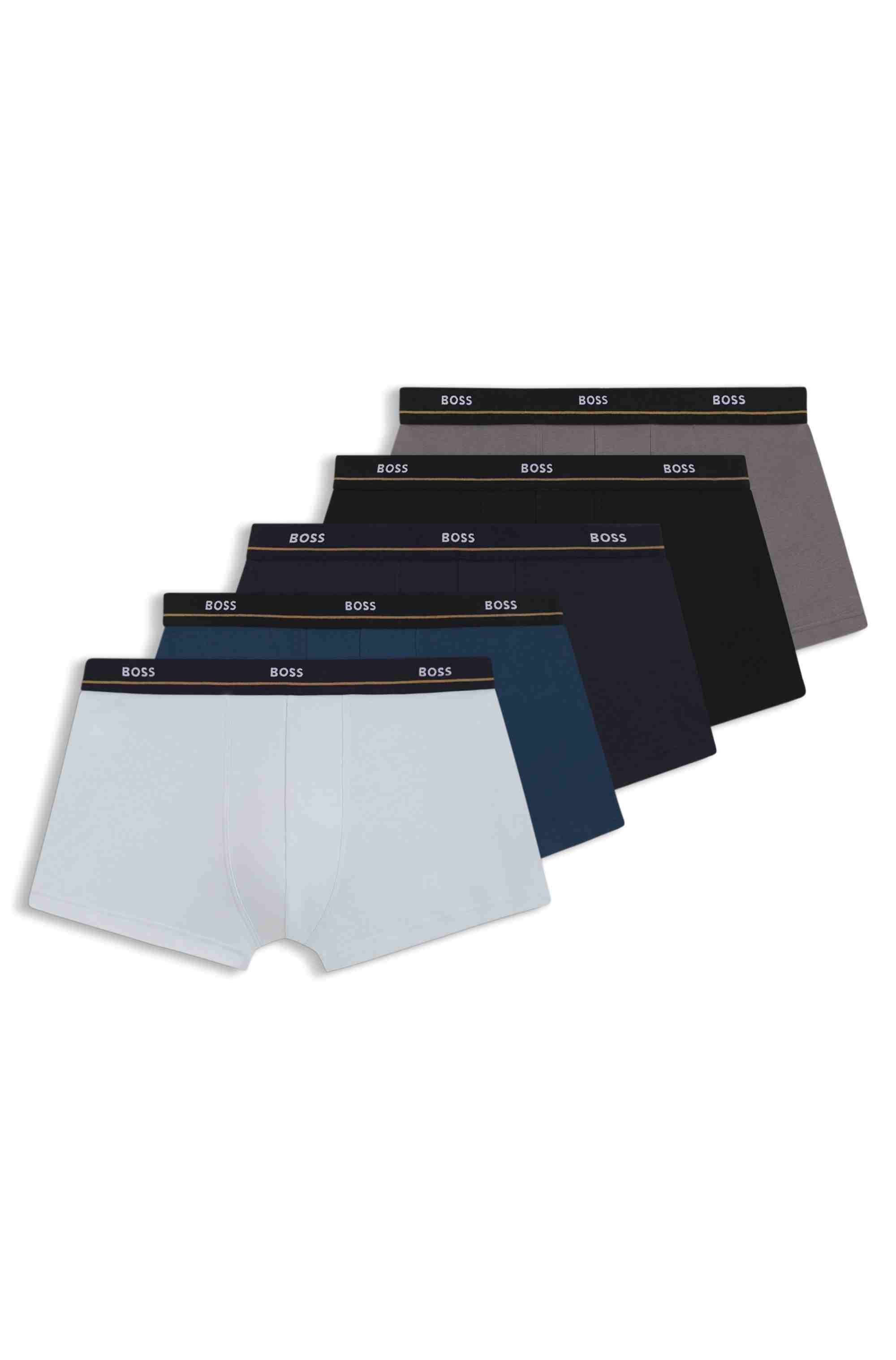 Five-pack cotton-stretch trunks with logo waistband