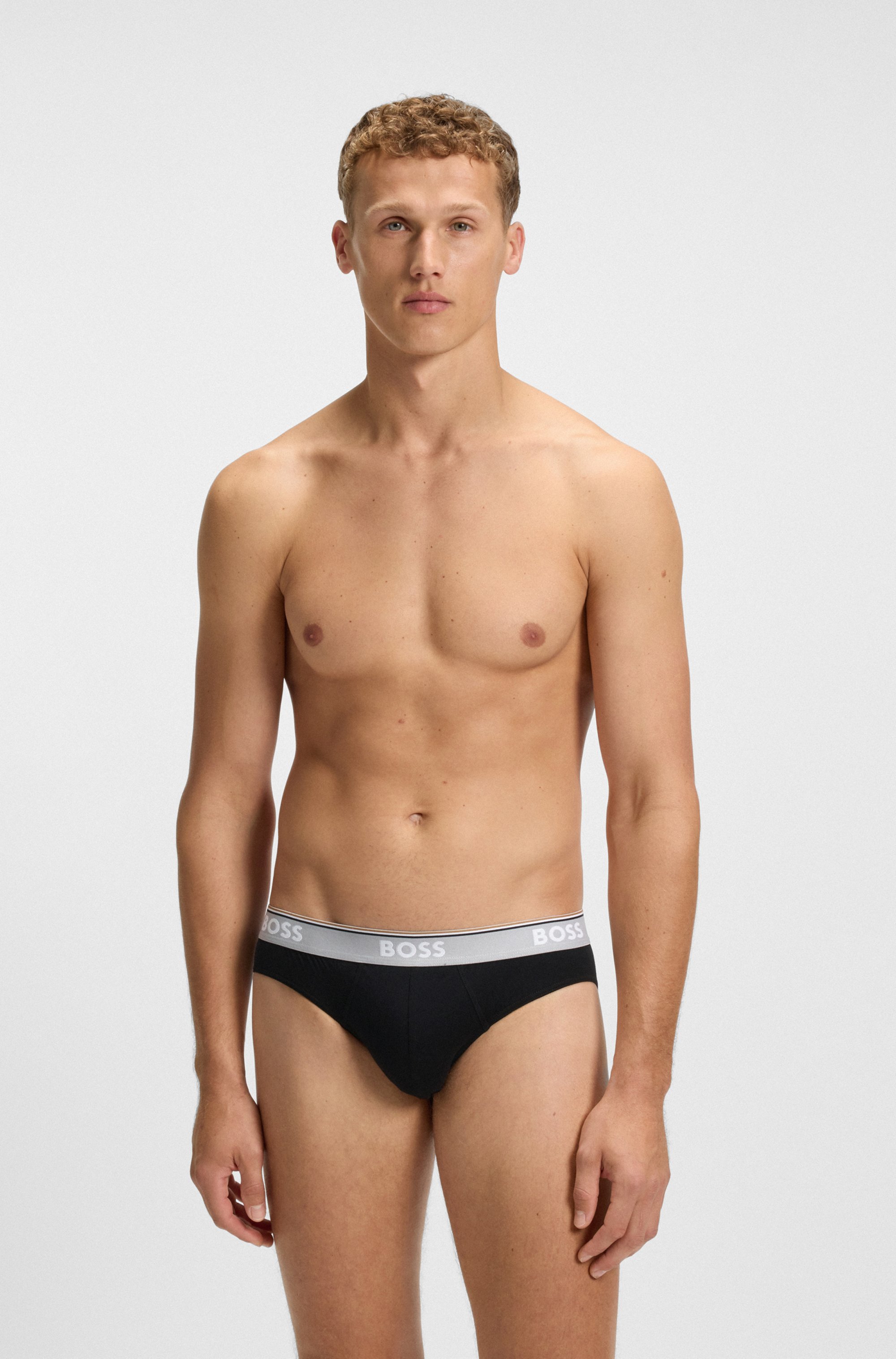 Three-pack of stretch-cotton briefs with logo waistbands