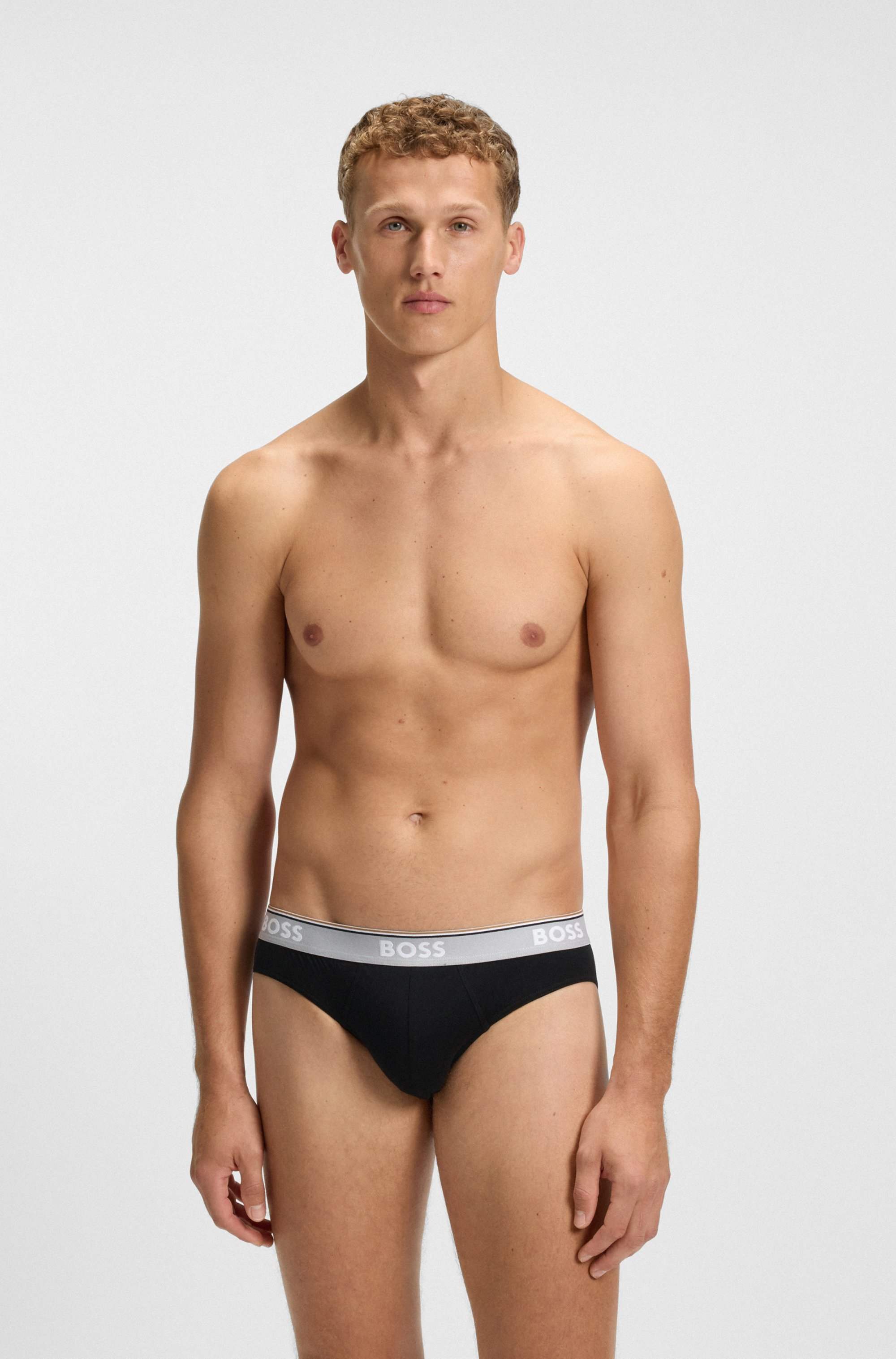 Three-pack of stretch-cotton briefs with logo waistbands