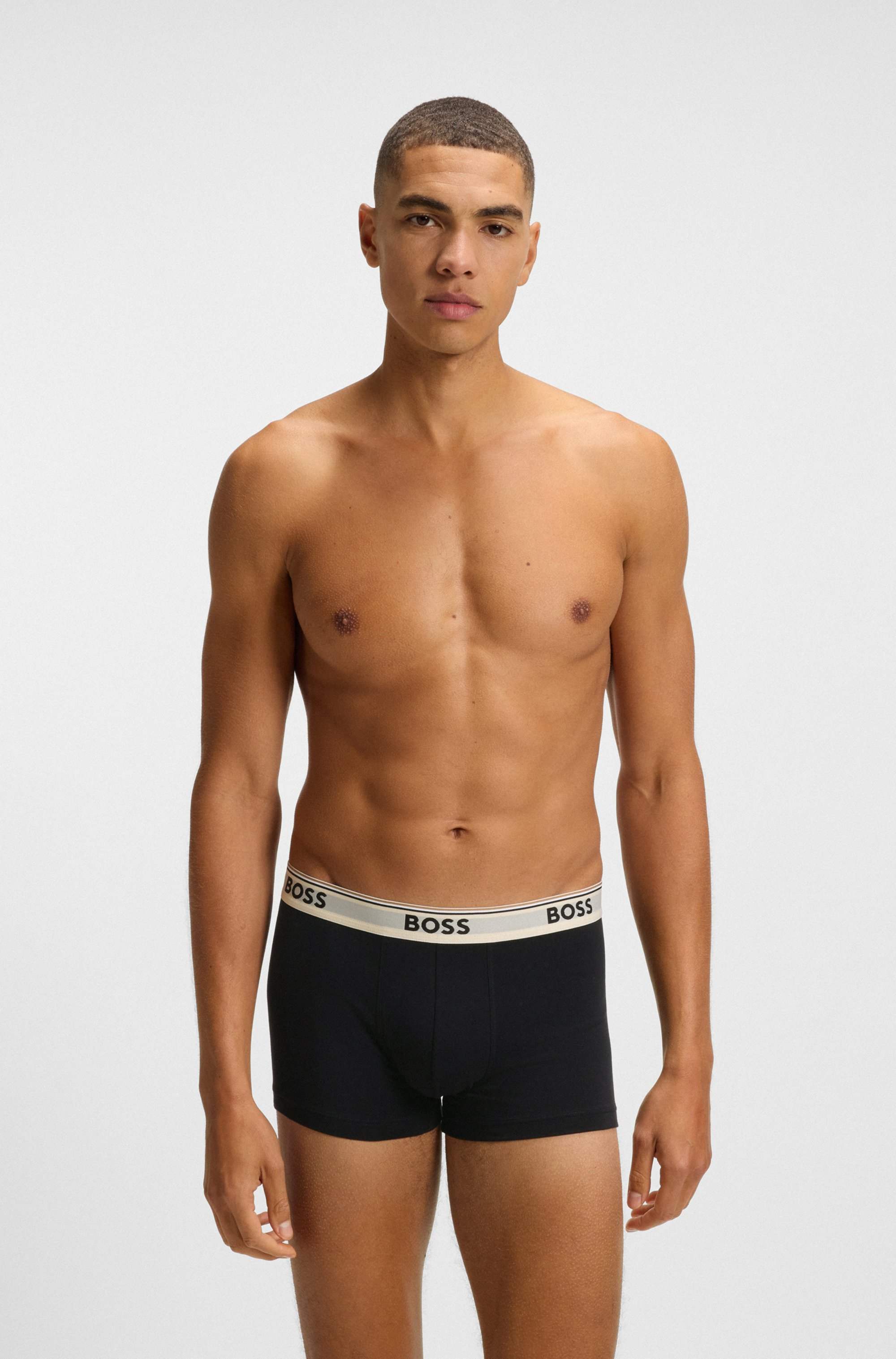 Three-pack of stretch-cotton trunks with logo waistbands