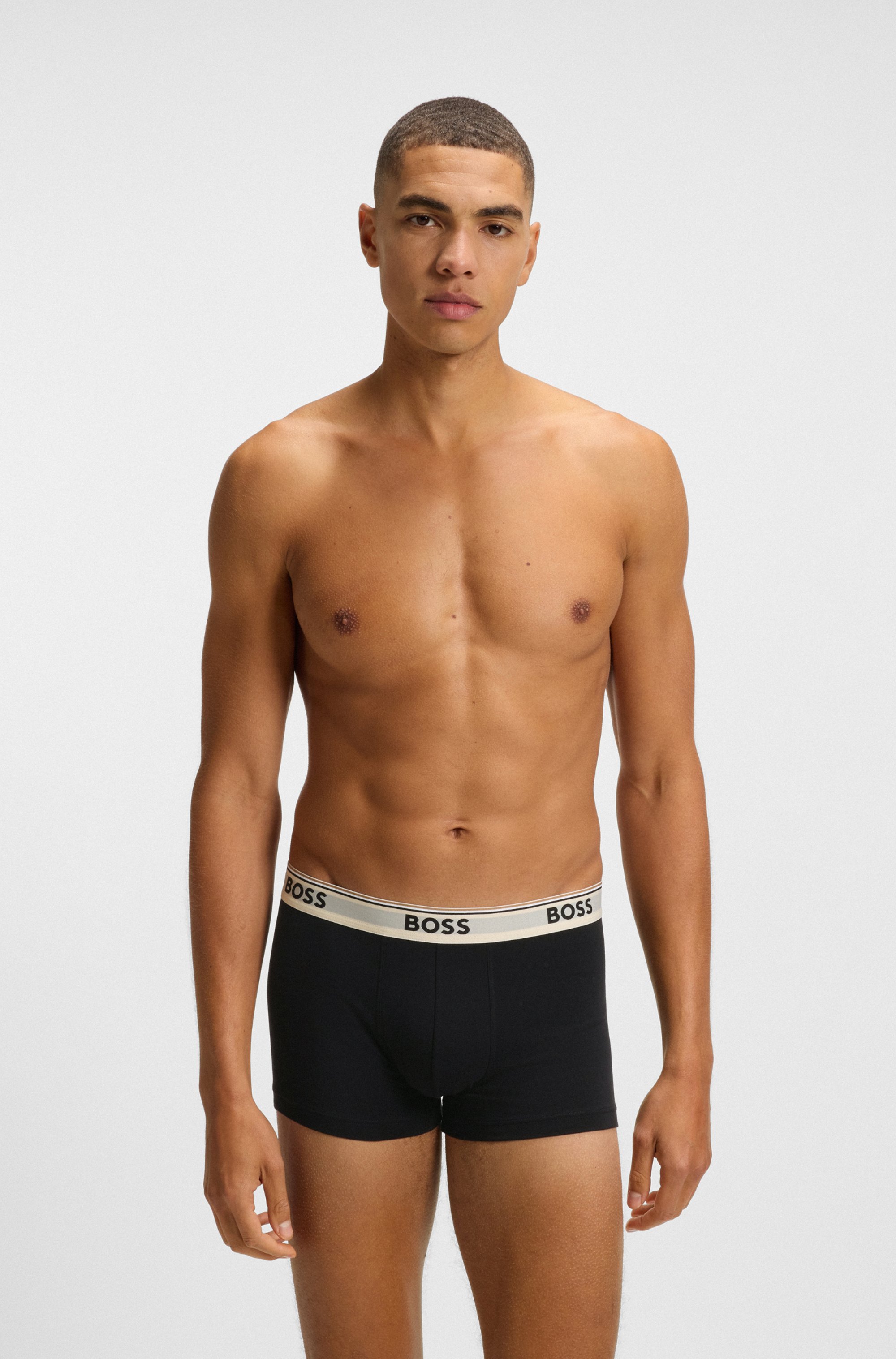 Three-pack of stretch-cotton trunks with logo waistbands
