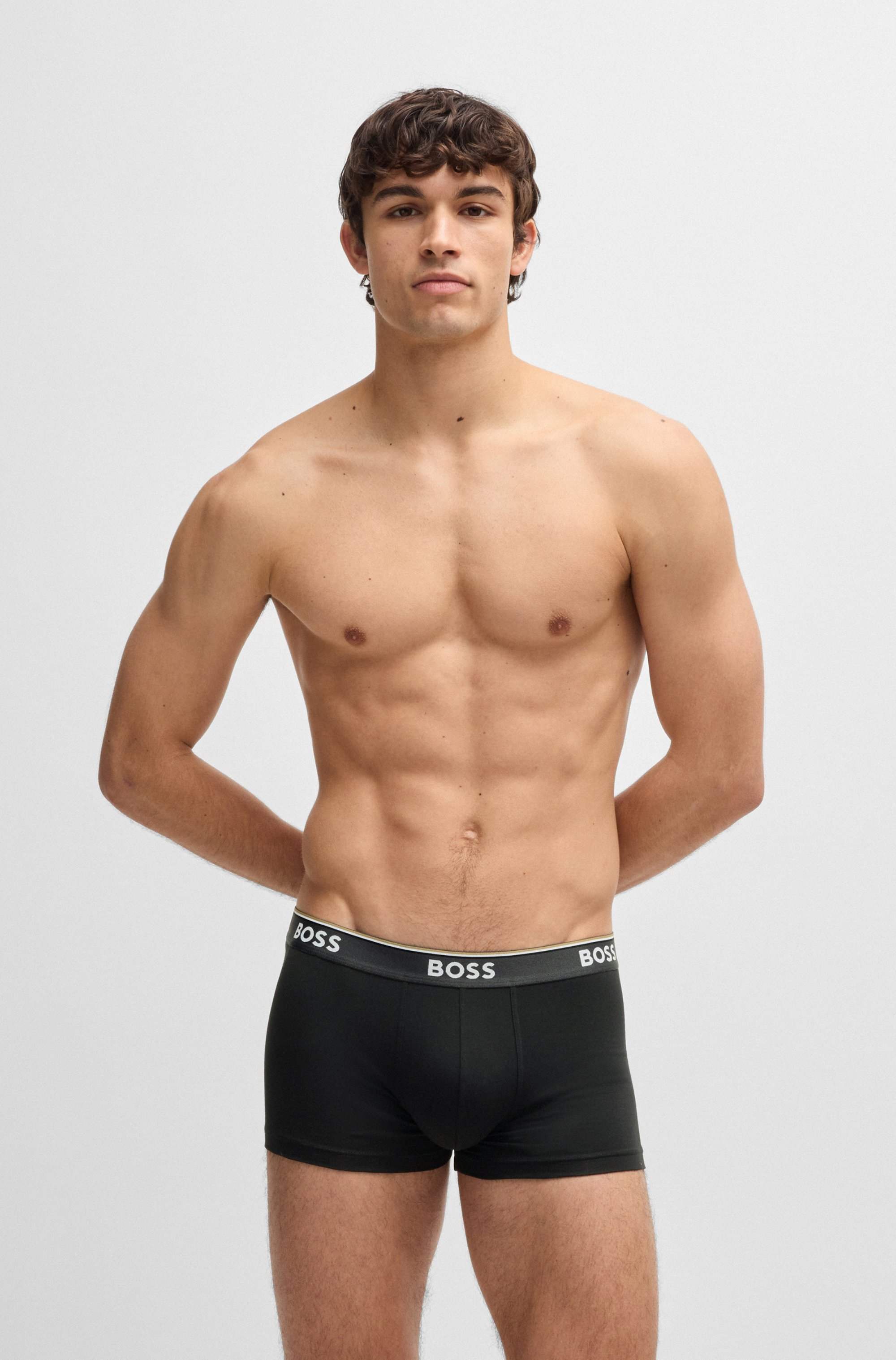Three-pack of stretch-cotton trunks with logo waistbands