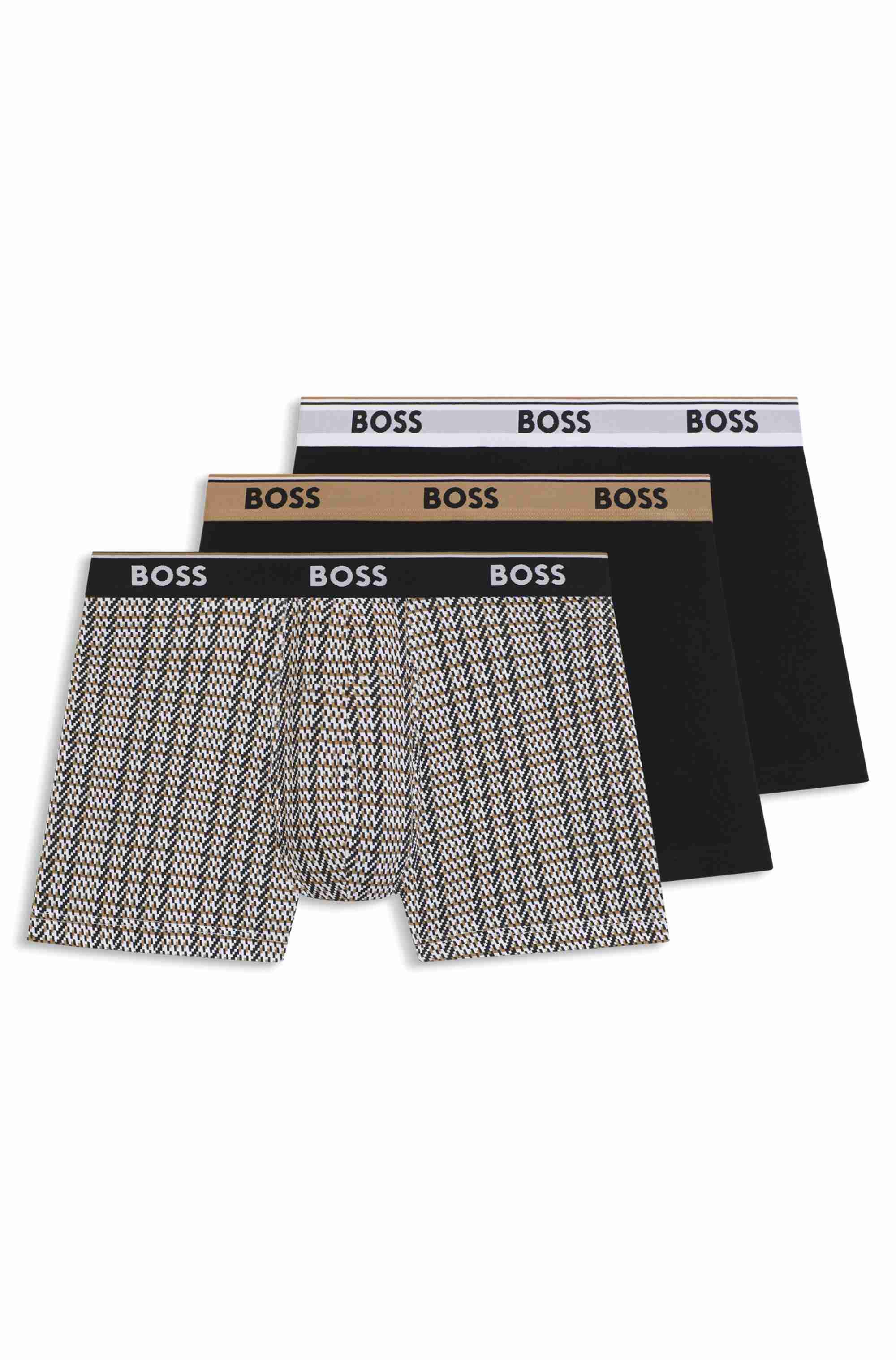 Three-pack of stretch-cotton boxer briefs with logos