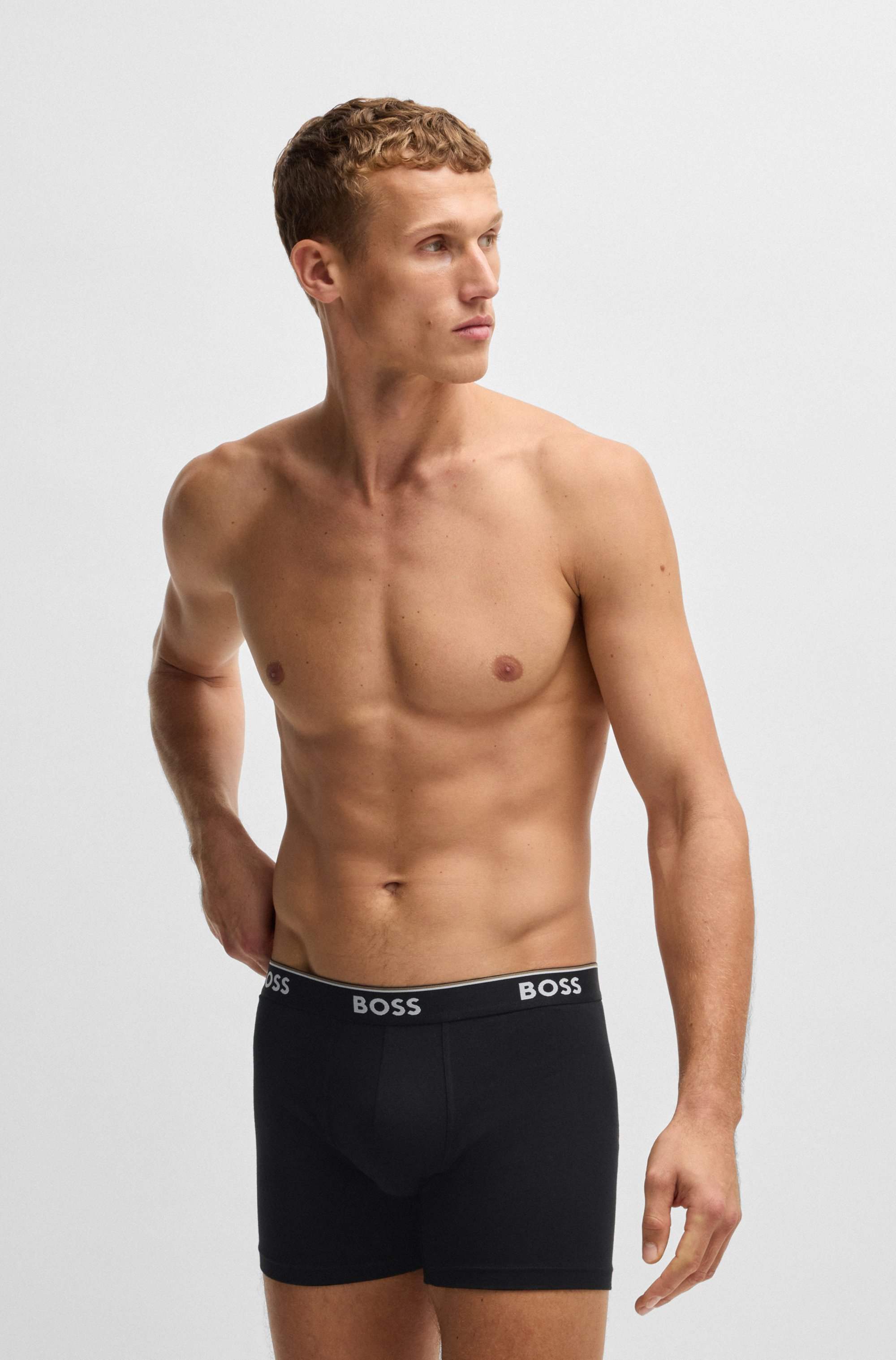 Three-pack of stretch-cotton boxer briefs with logos