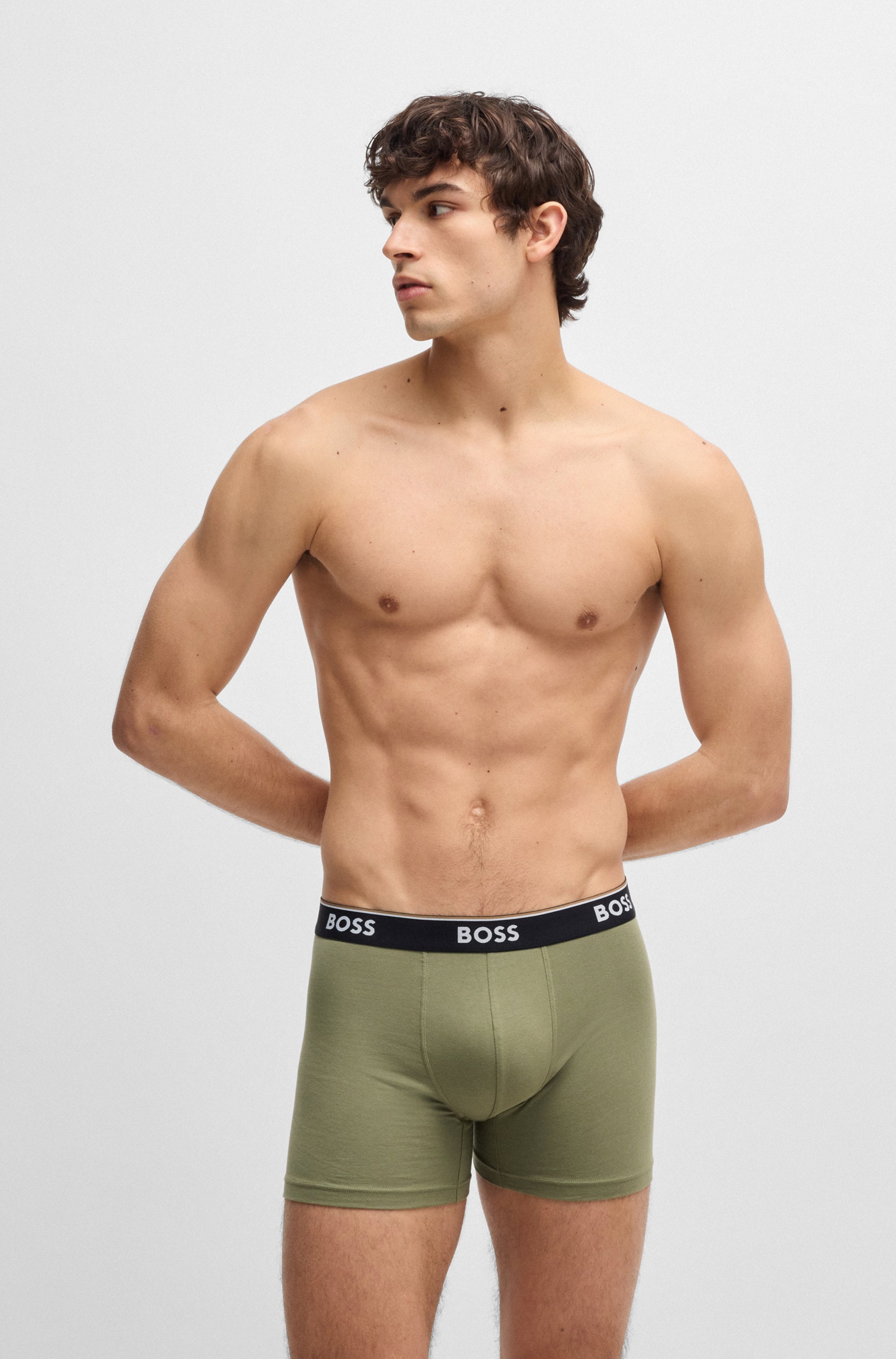 Three-pack of stretch-cotton boxer briefs with logos