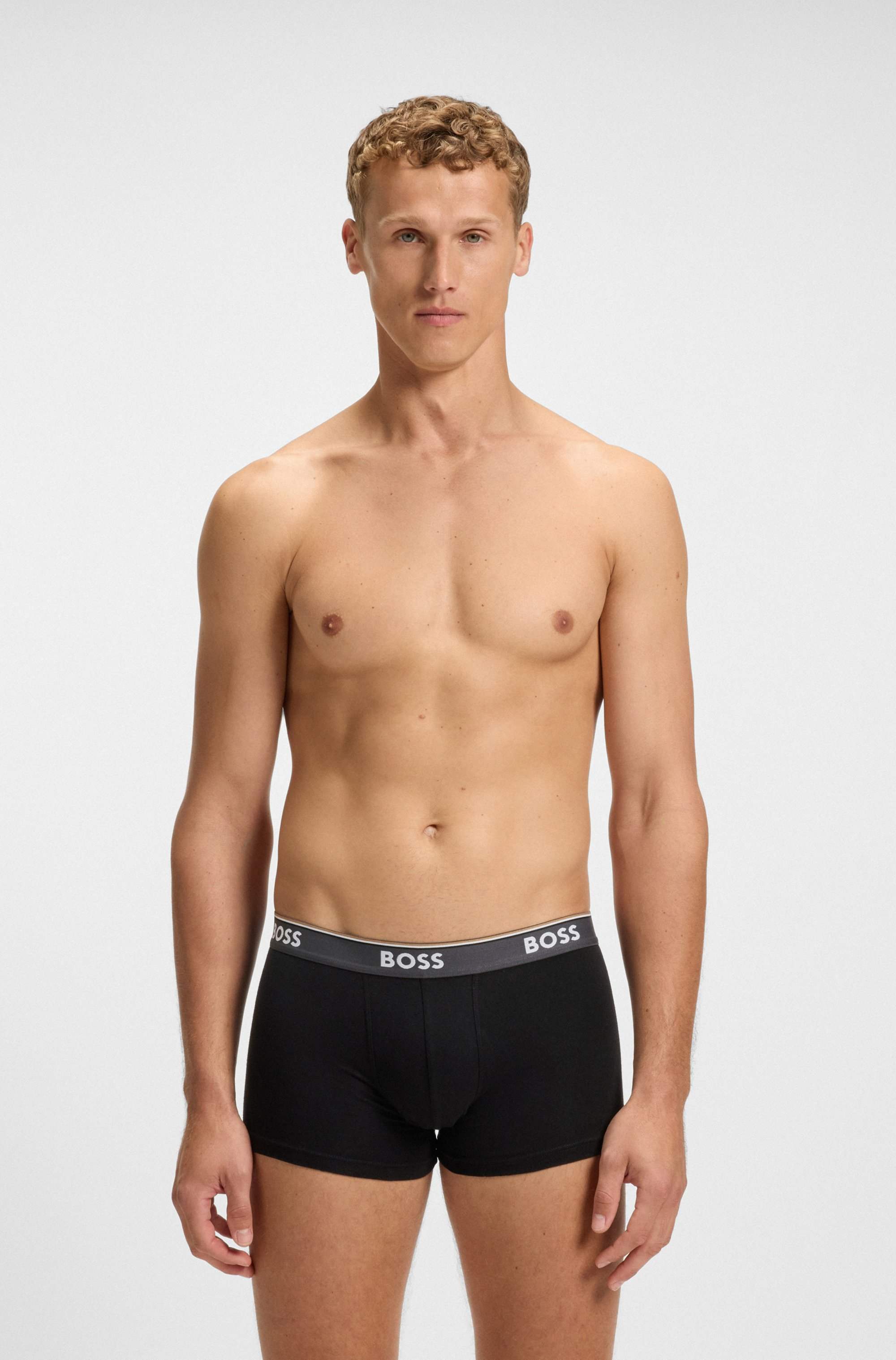 Three-pack of logo-waistband trunks in stretch cotton