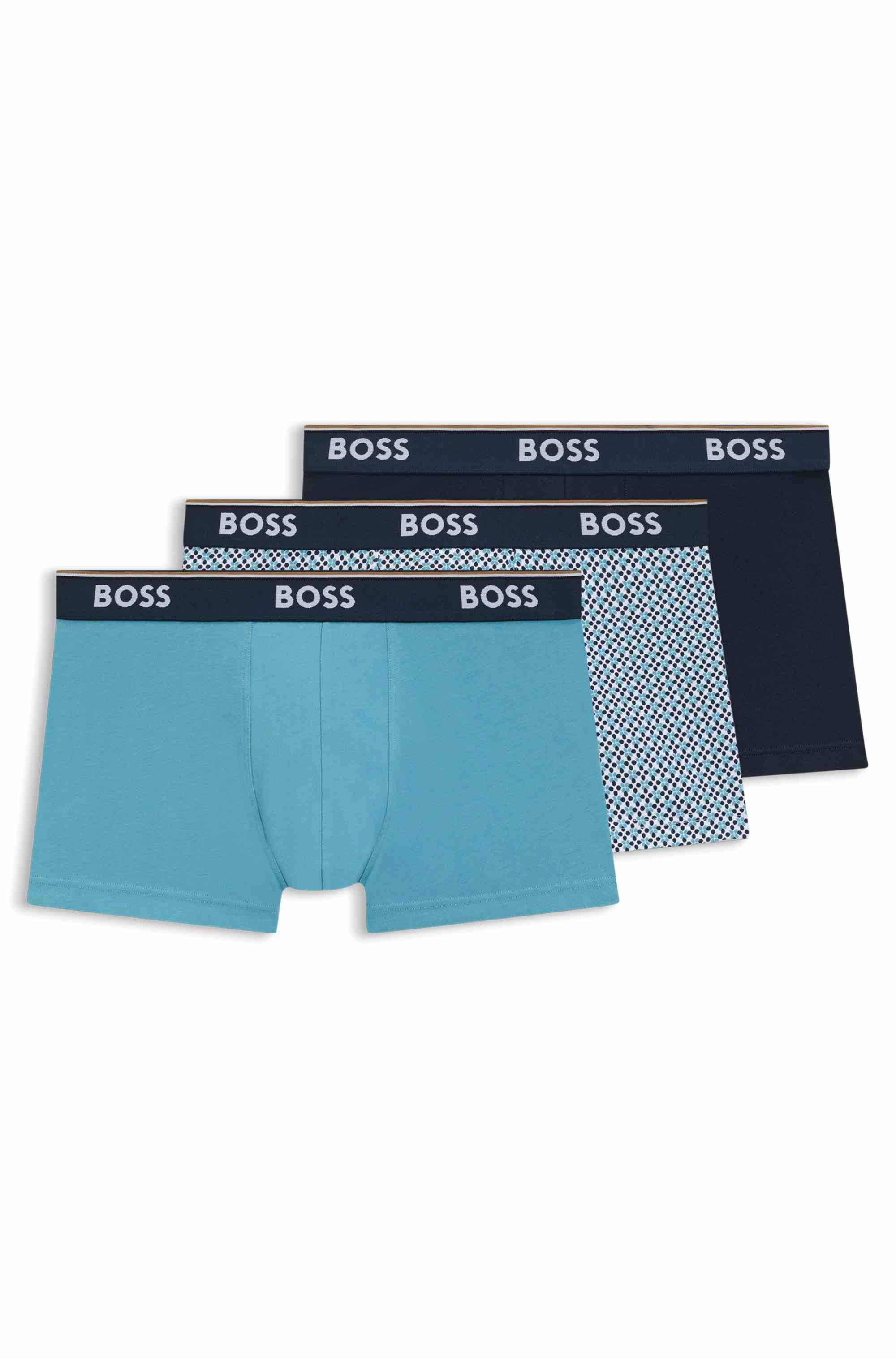 Three-pack of logo-waistband trunks in stretch cotton