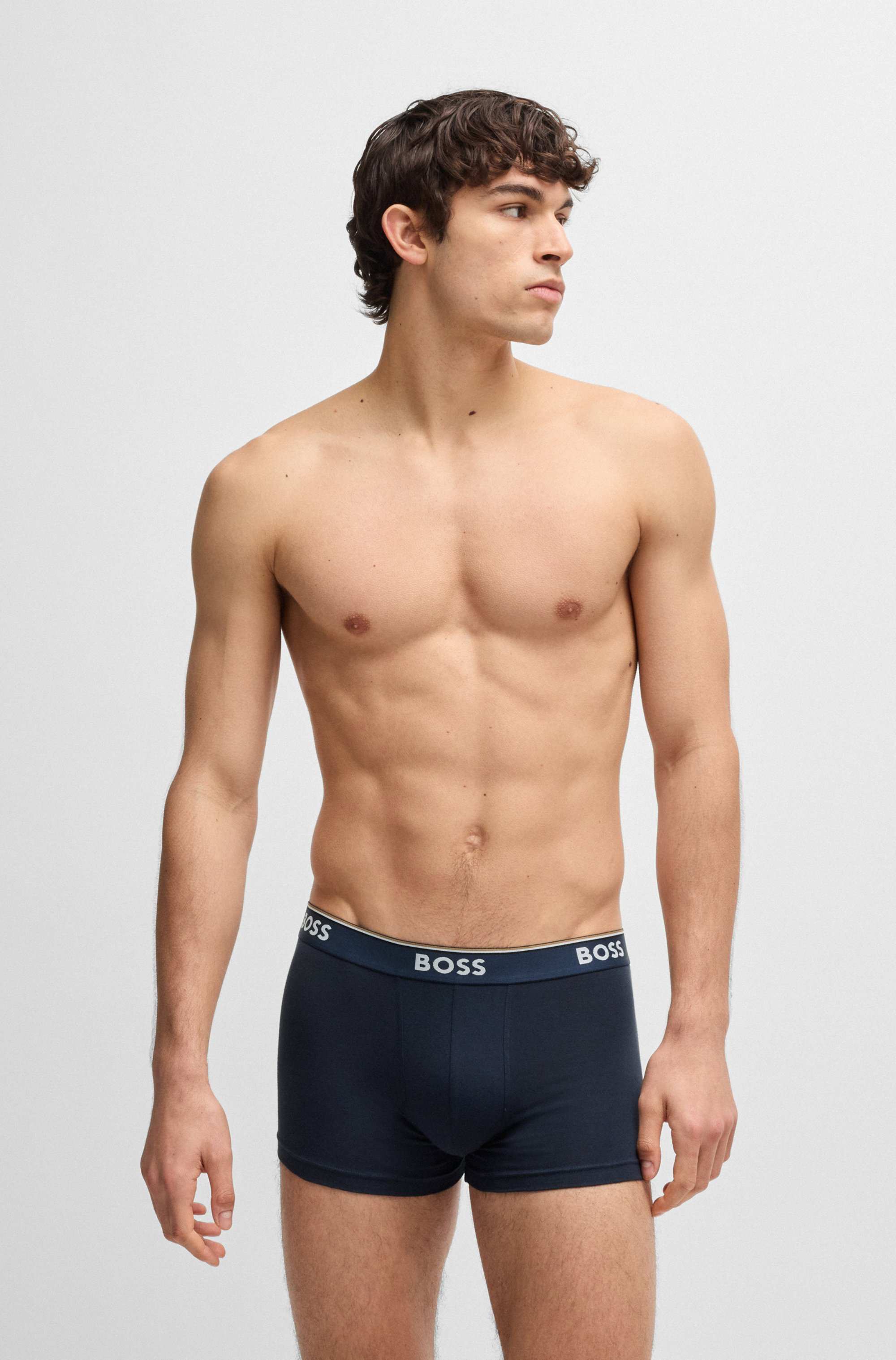 Three-pack of logo-waistband trunks in stretch cotton