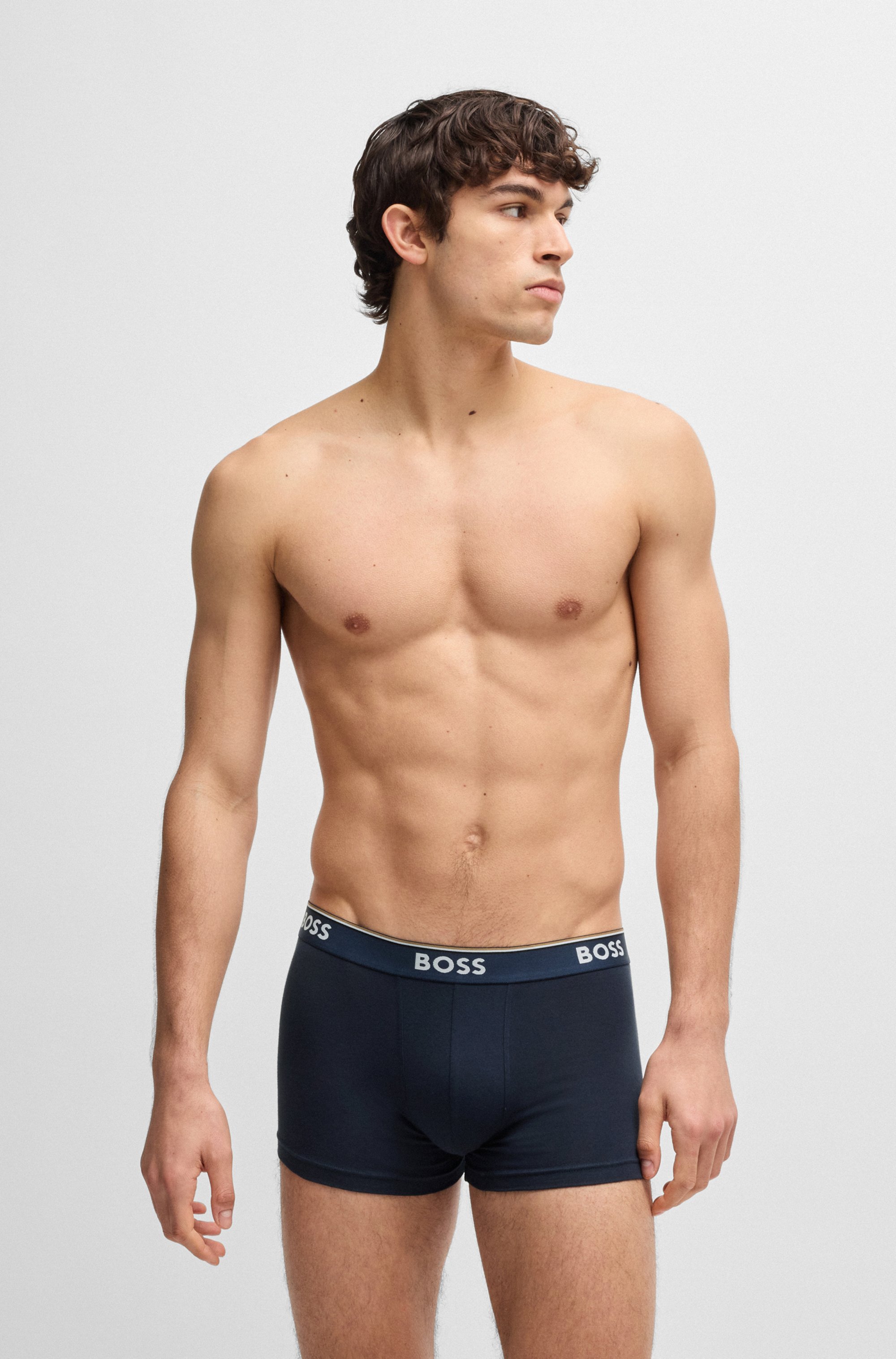 Three-pack of logo-waistband trunks in stretch cotton