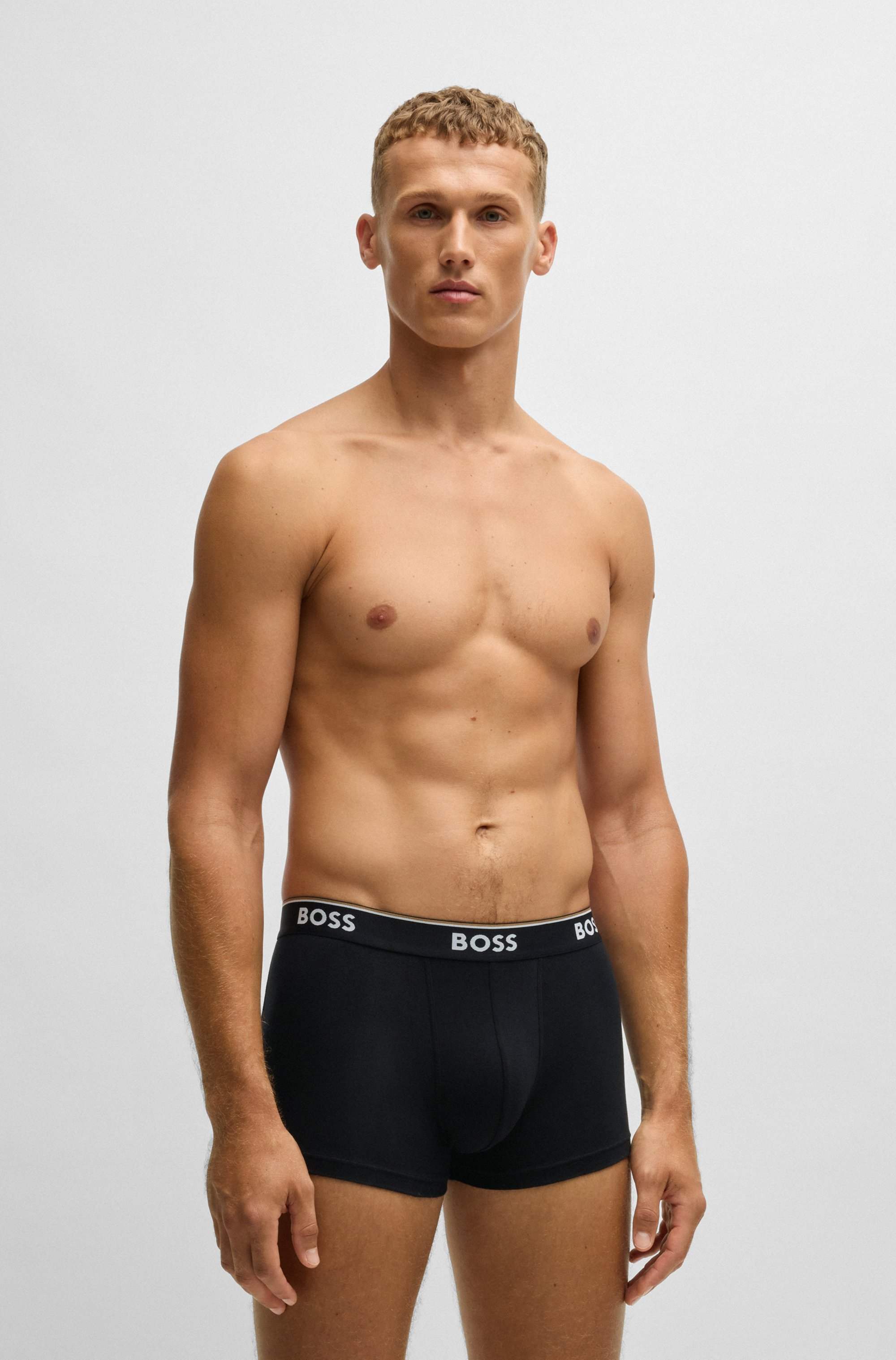 Three-pack of logo-waistband trunks in stretch cotton