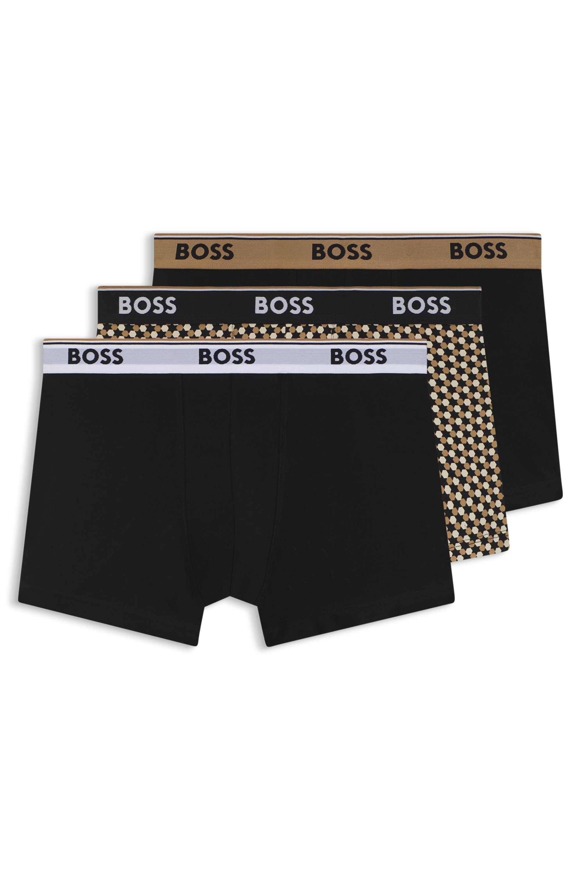 Three-pack of logo-waistband trunks in stretch cotton